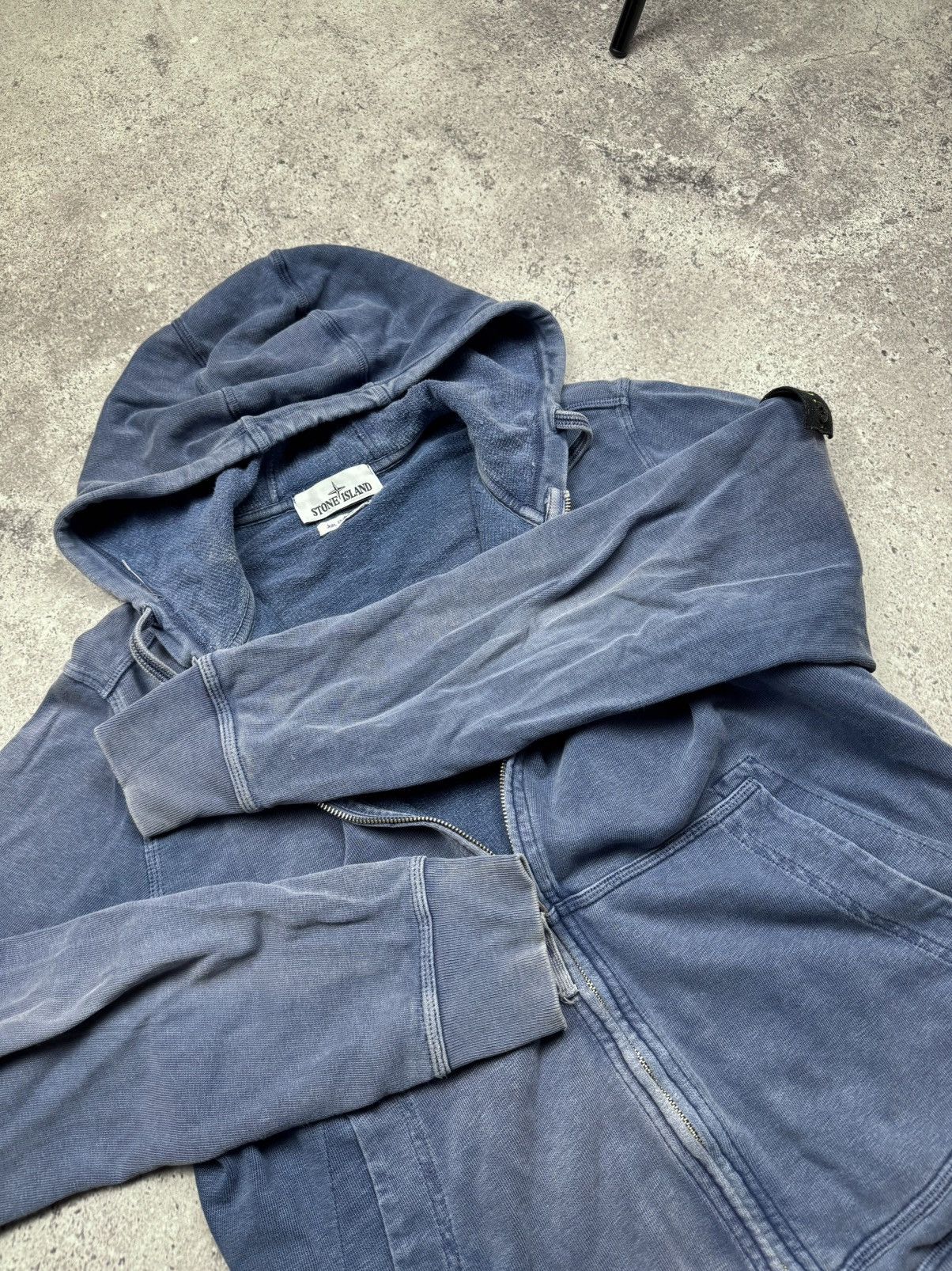 Stone Island Vintage Stone Island Garment Dyed Zip Hoodie Washed Blue Y2K Size US M / EU 48-50 / 2 - 11 Thumbnail