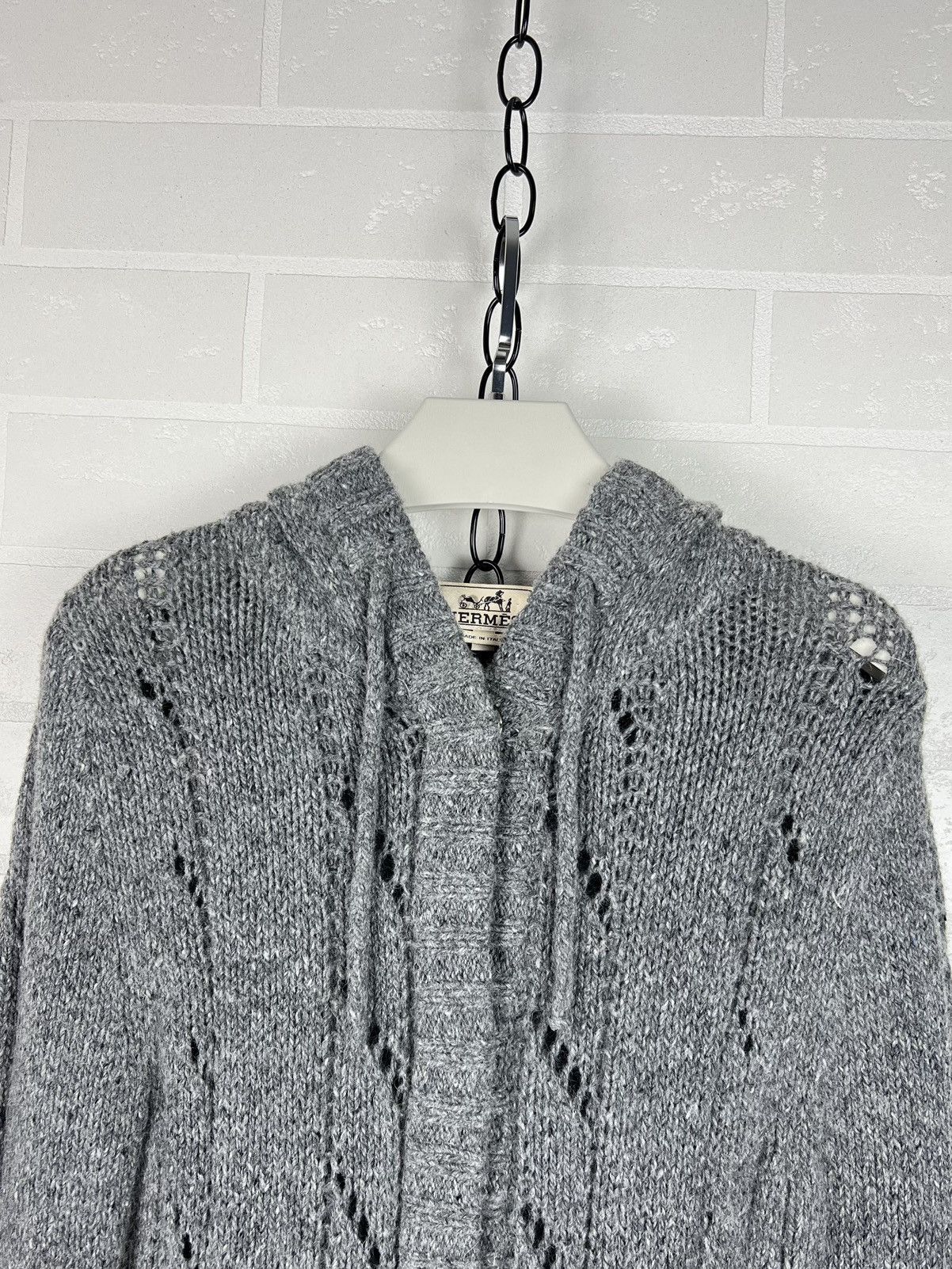 Hermes HERMES Sweater Hooded Wool Knit Mesh Pockets Gray Women's Size M / US 6-8 / IT 42-44 - 4 Thumbnail