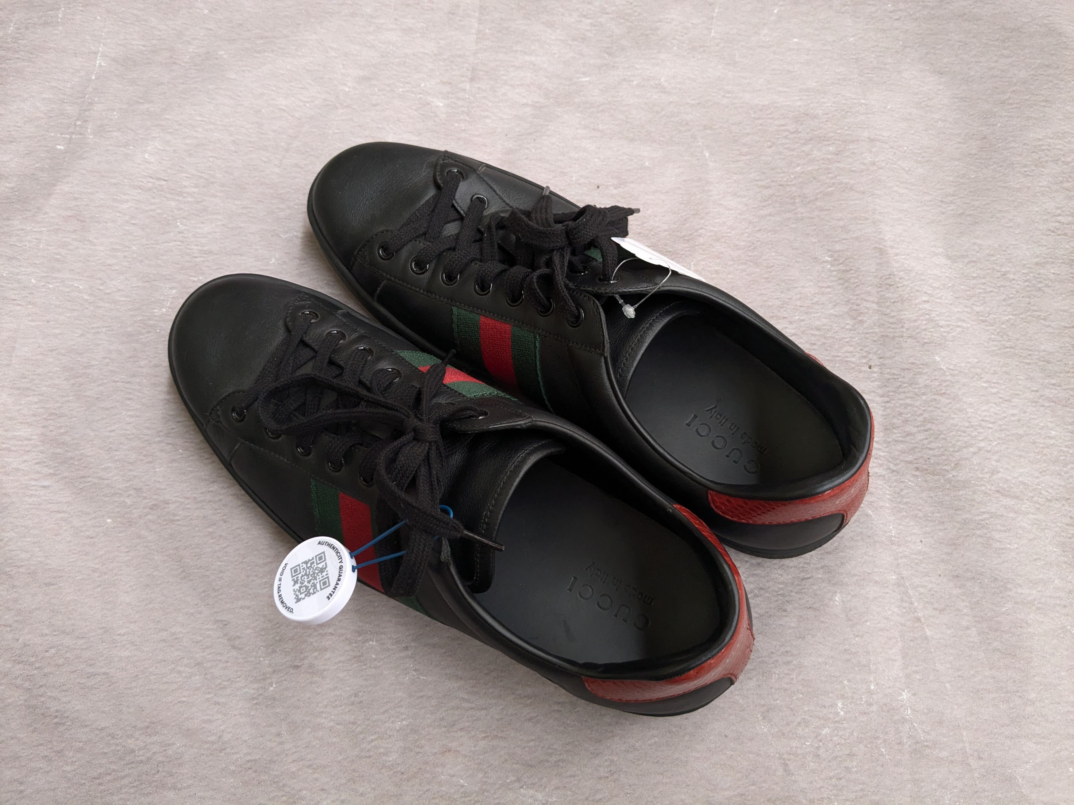 Gucci Gucci Ace Sneakers Black 12.5 Leather Low Tops Web Size US 12.5 / EU 45-46 - 11 Thumbnail