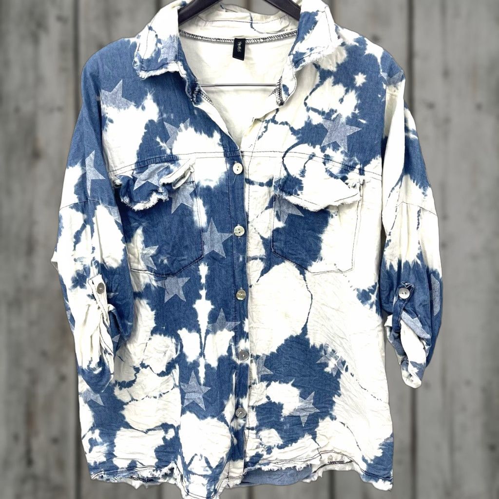 Vintage Venti6 Shirt Womens M Button Down Grunge Style Long Boho Stars Chambray READ Size M / US 6-8 / IT 42-44 - 1 Thumbnail
