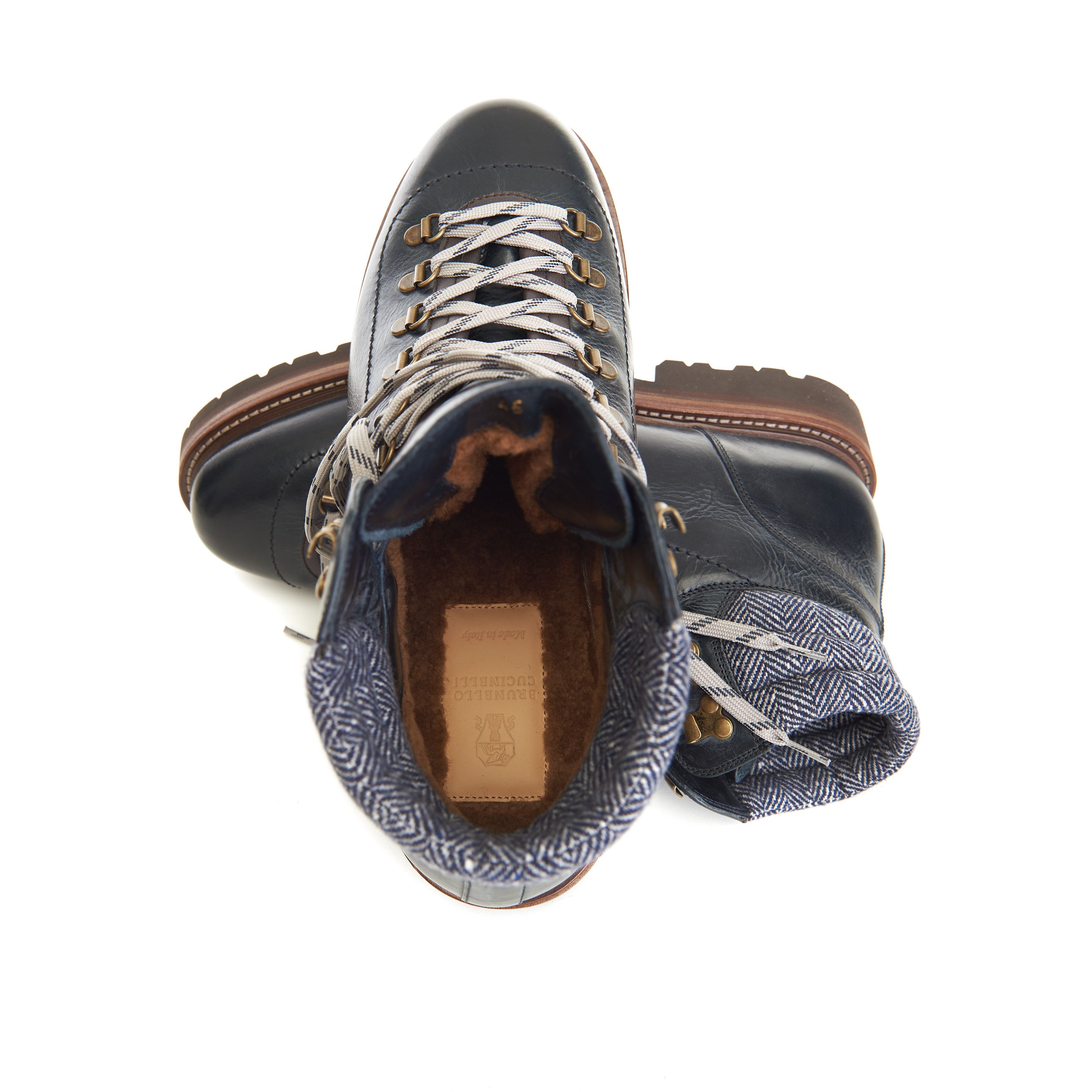 Brunello Cucinelli Mountain Boots In Blue Leather With Shearling Lining Size US 12 / EU 45 - 11 Thumbnail