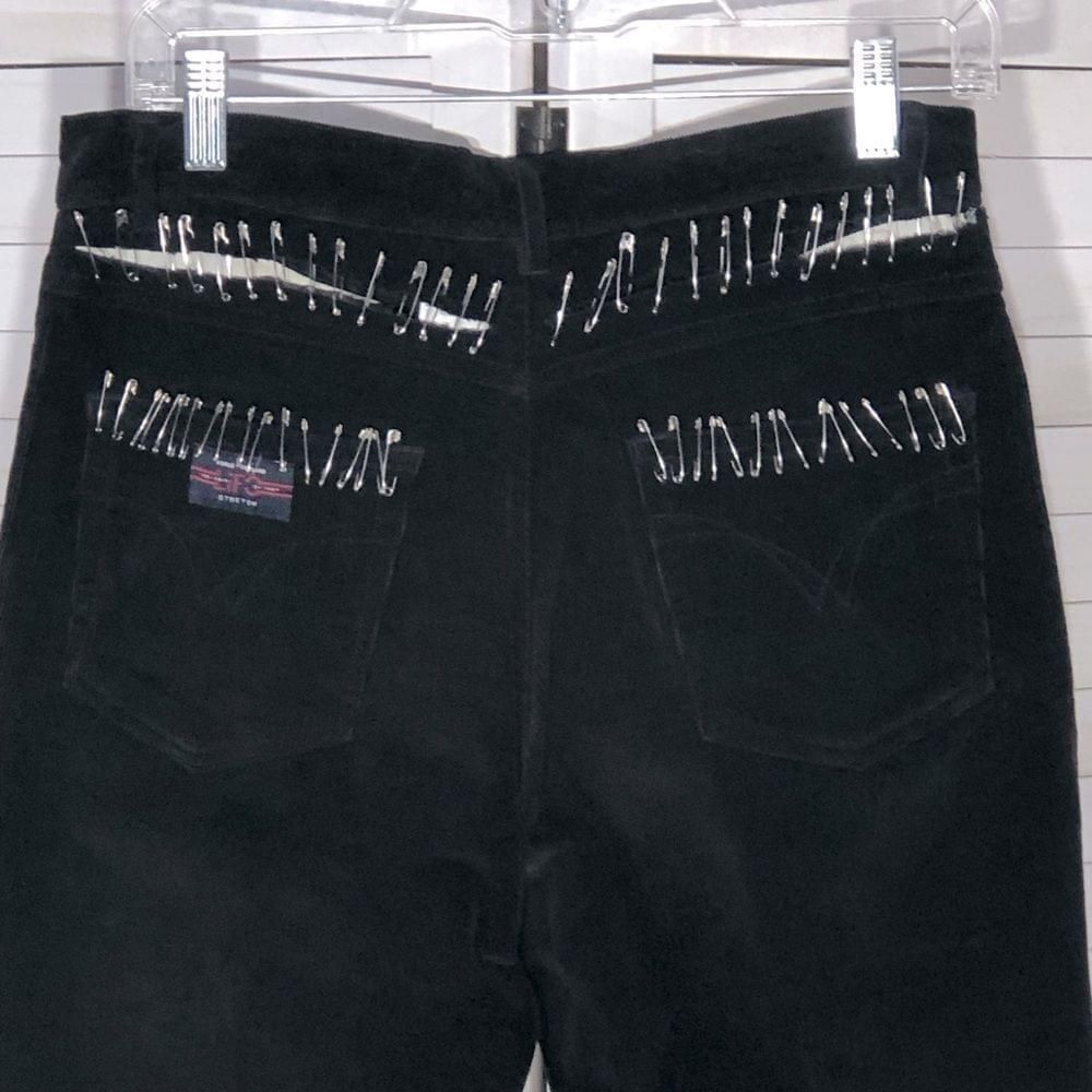 Vintage Y2K Upcycled goth bobby pins black corduroy straight pants 8 Size 30" / US 8 / IT 44 - 4 Thumbnail