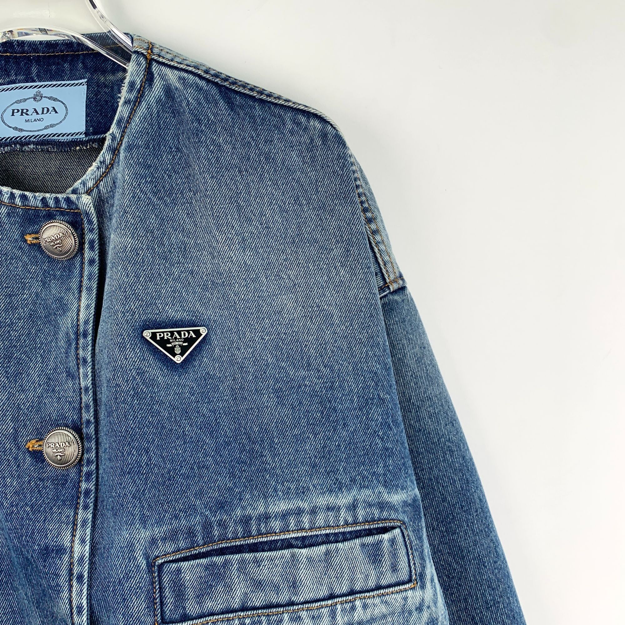 Prada PRADA Milano Cropped Denim Jacket With Triangle Logo & Silve Size XS / US 0-2 / IT 36-38 - 7 Thumbnail