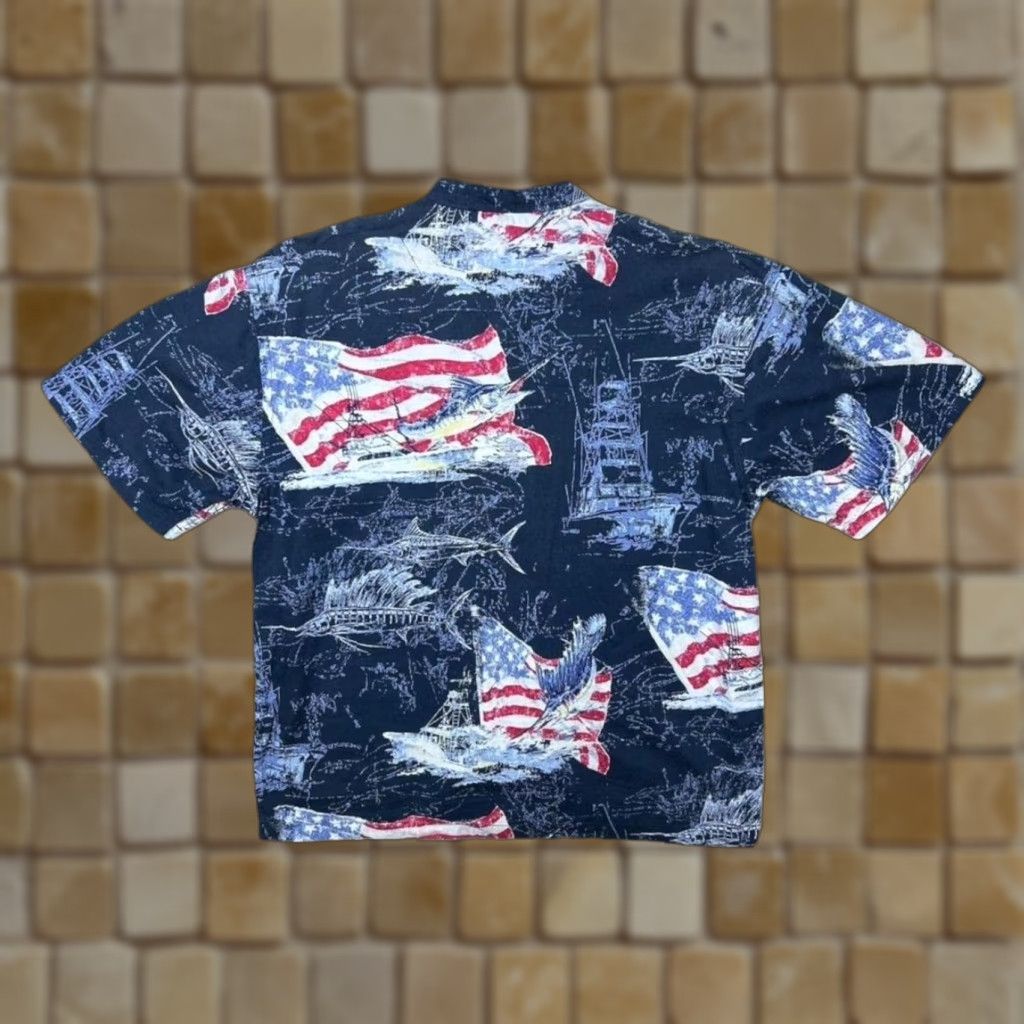 Vintage Reel Legends Fishing USA Patterned Short Sleeve Grandad Collared Shirt XL Blue Mens Button-Up Casual Cotton Size US XL / EU 56 / 4 - 1 Thumbnail