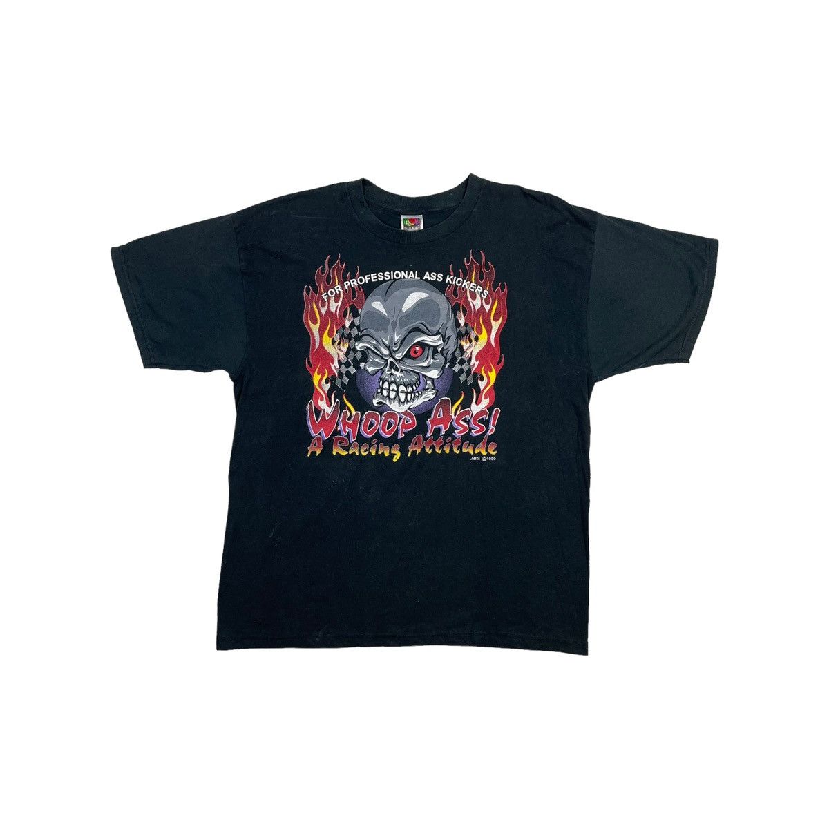 image of Fruit Of The Loom x Racing Vintage 1999 Whoop Ass A Racing Attitude Tee in Black (Size XL)