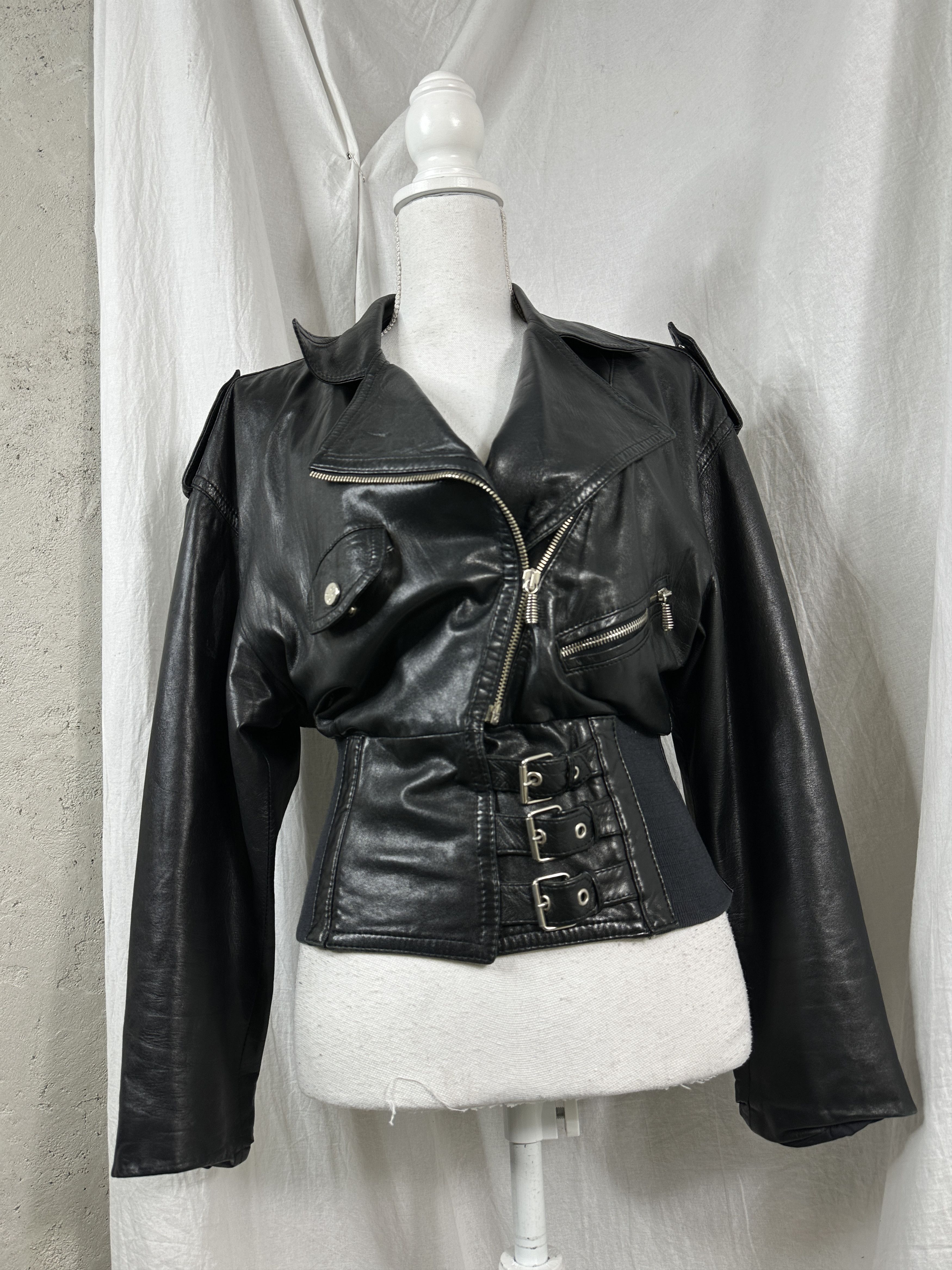 Vintage Vintage Avant Garde Biker Leather Jacket Made in Italy Size M / US 6-8 / IT 42-44 - 7 Thumbnail