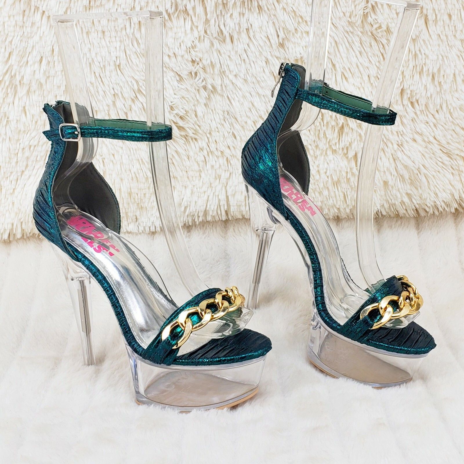 Other Voltaire Shimmery Green Closed Back Clear Platform High Heel Size US 6.5 / IT 36.5 - 4 Thumbnail