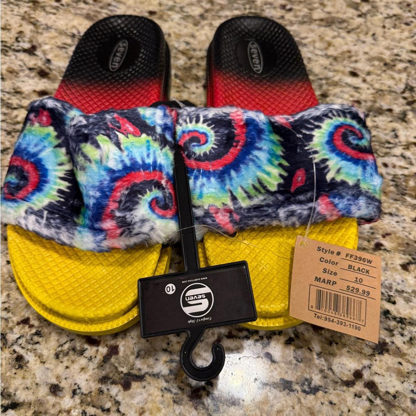 Seven 7 Seven tie dyed faux fur rainbow colored slides Size 10 Size US 10 / IT 40 - 1 Thumbnail