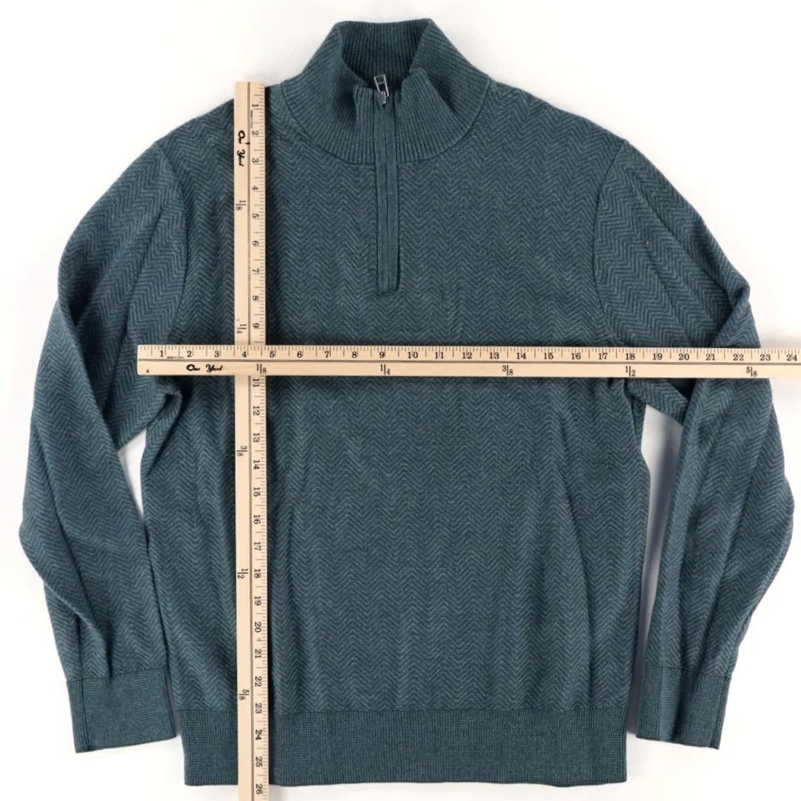 Bonobos Bonobos 1/4 Zip Knit Herringbone Solid Mock Long Sleeve Sweater Green Men's M Size US M / EU 48-50 / 2 - 3 Thumbnail