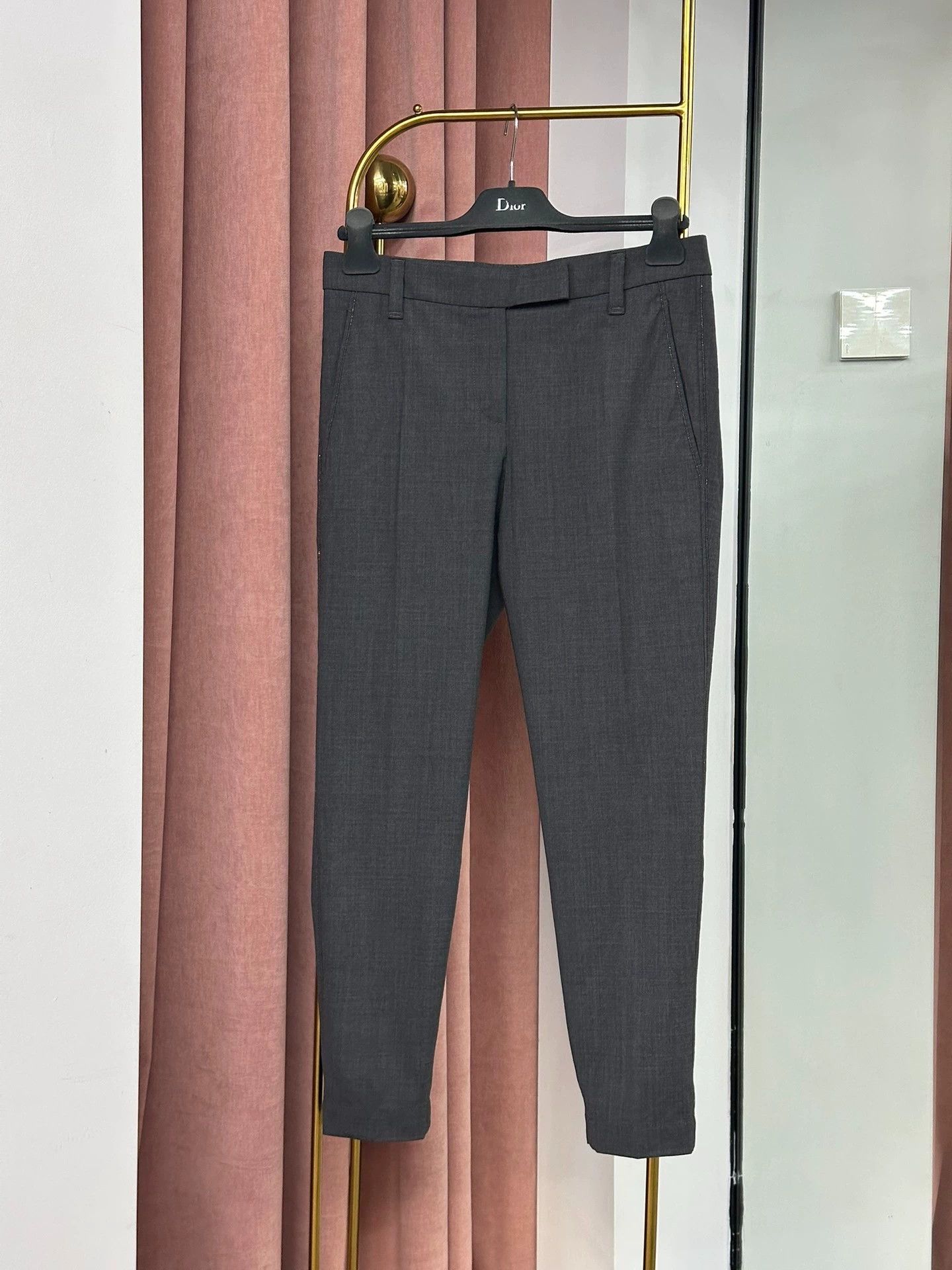 Brunello Cucinelli Brunello Cucinelli Gray Beaded Side Trousers Size US 31 - 1 Thumbnail