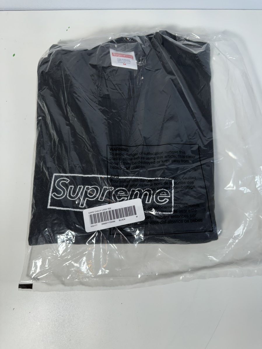 image of Kaws Chalk Tee Logo Black Medium New Sealed in Yellow, Men's