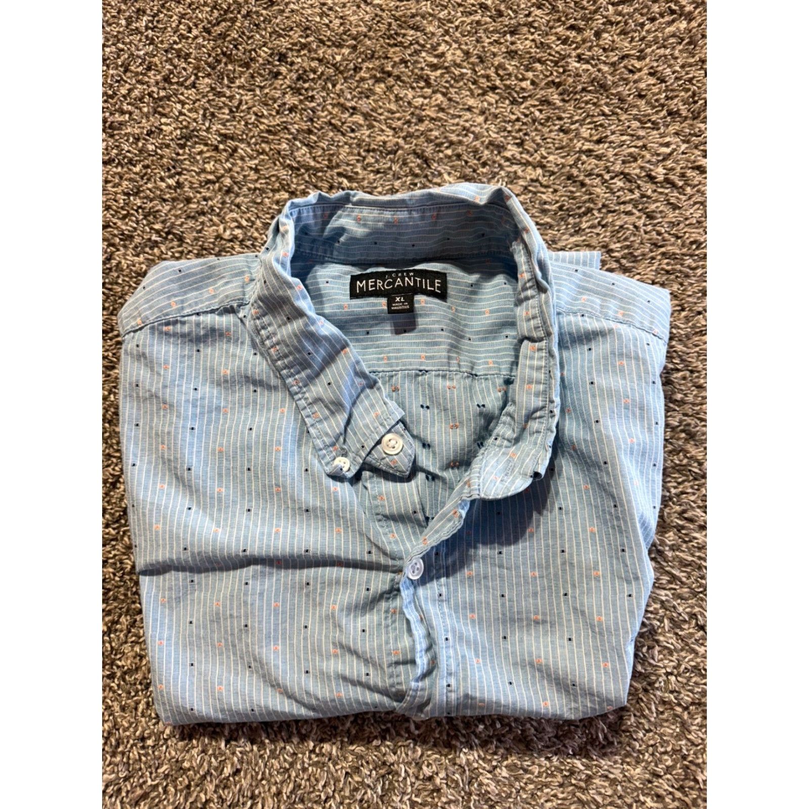 J.Crew J.Crew Mercantile Shirt Button-Down XL Blue Stripe Dots Men Short Sleeve Button-Up 2056 Size US XL / EU 56 / 4 - 2 Thumbnail