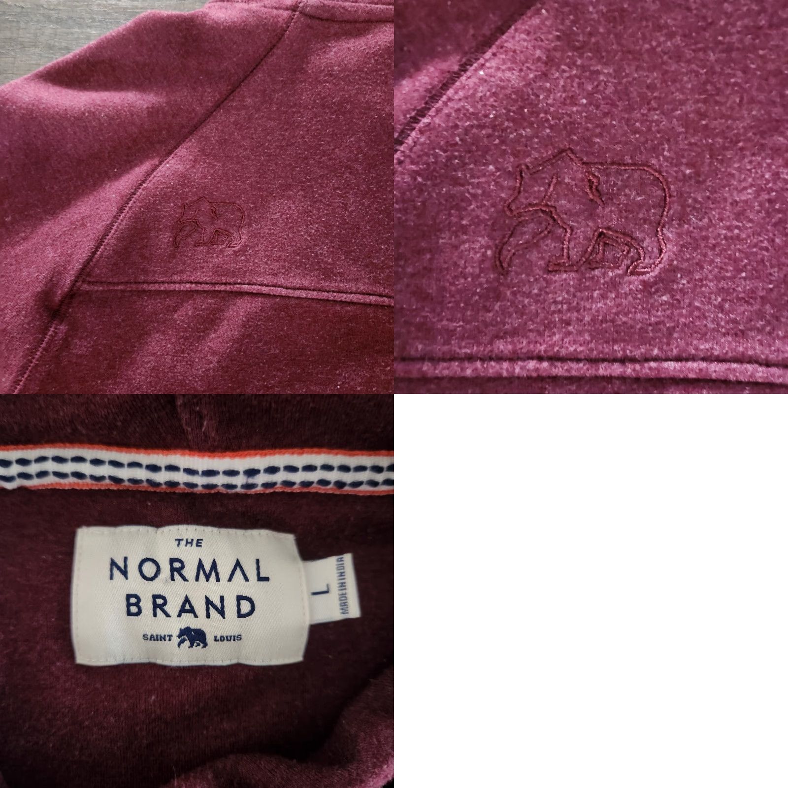 Vintage Normal Brand Henley Hoodie Mens Large Burgundy Red Shirt Hoodie Pullover Pockets Long Sleeve Regular Fit Cotton Polyester Spandex Mens - Size US L / EU 52-54 / 3 - 9 Thumbnail