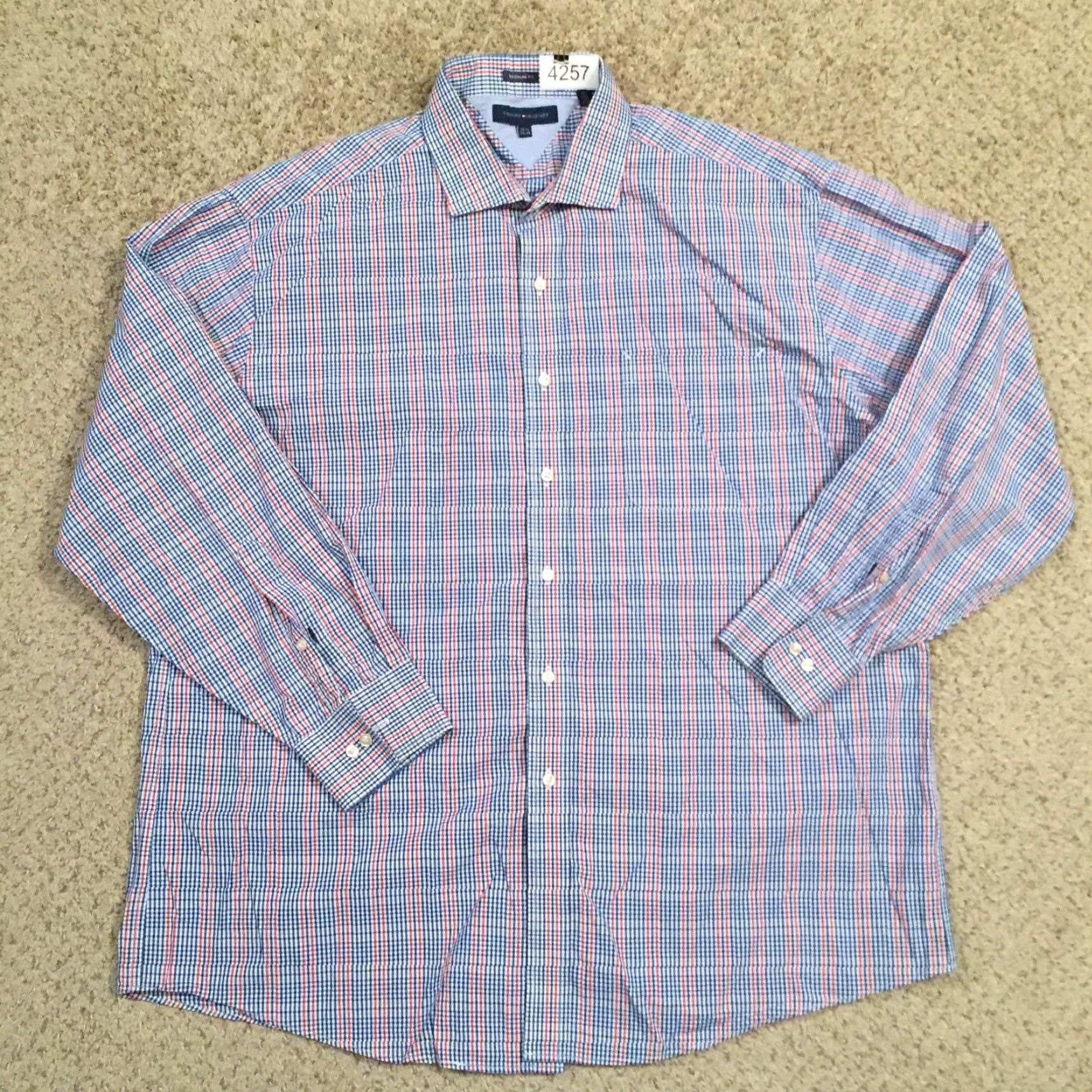 Tommy Hilfiger Tommy Hilfiger Shirt Mens 17.5 Blue Red Plaid Long Sleeve Button Up Size US XXL / EU 58 / 5 - 2 Thumbnail