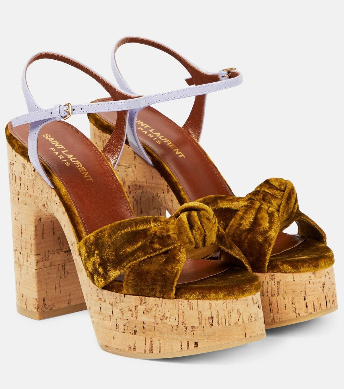 Saint Laurent Paris Saint Laurent Bianca Velvet & Leather Platform Sandals 39.5 Size US 8.5 / IT 38.5 - 1 Thumbnail
