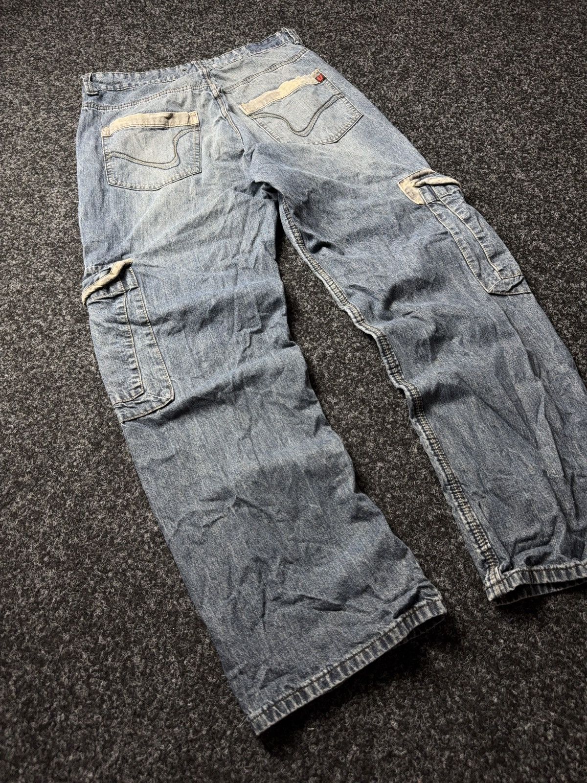 Japanese Brand Vintage 00s Denim Cargo Jeans Y2K Distressed Workwear Baggy Size US 31 - 15 Thumbnail