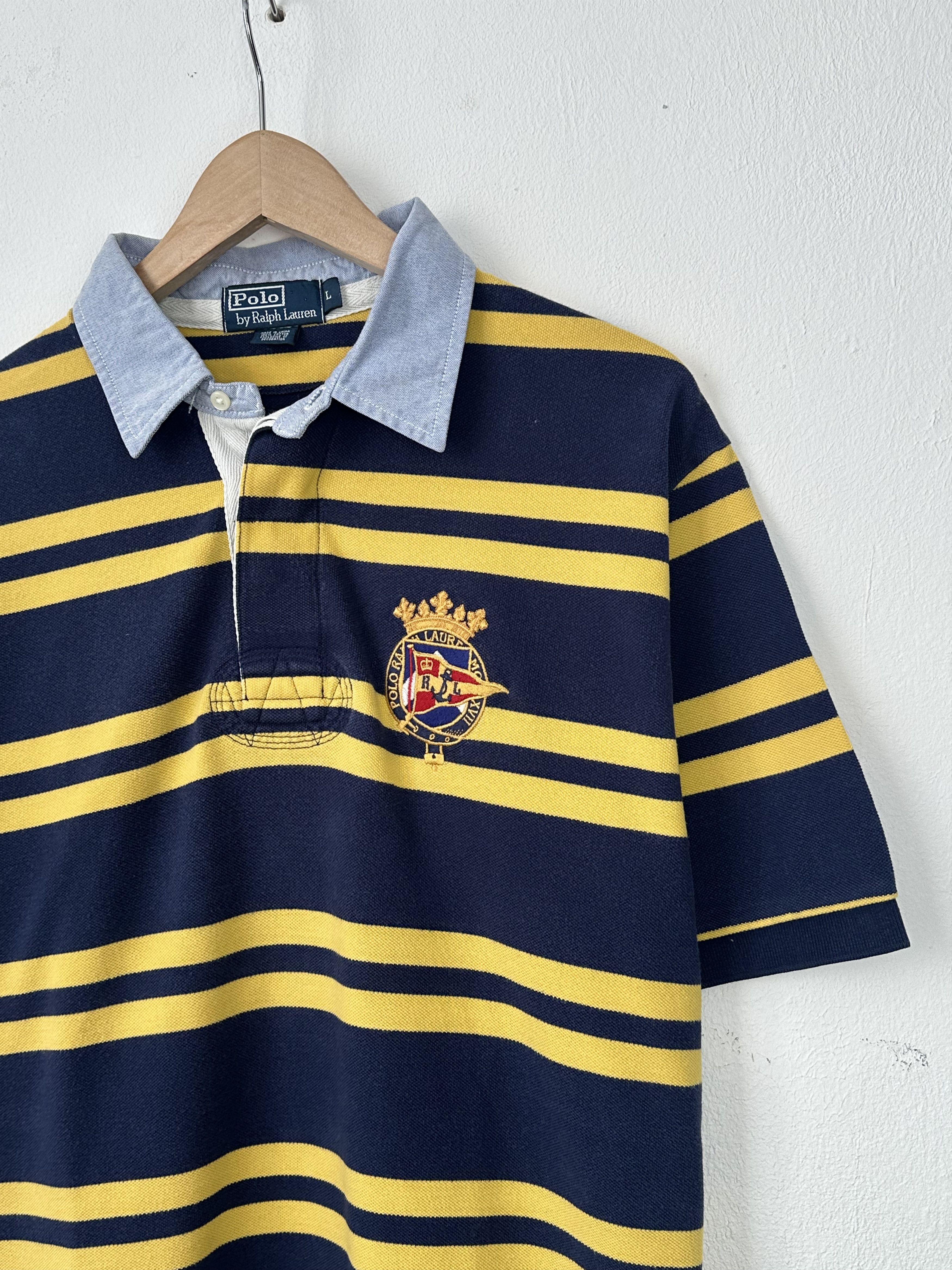 Polo Ralph Lauren × Ralph Lauren × Vintage Polo ralph lauren striped t-shirt polo rubgy 5 back print Size US L / EU 52-54 / 3 - 4 Thumbnail