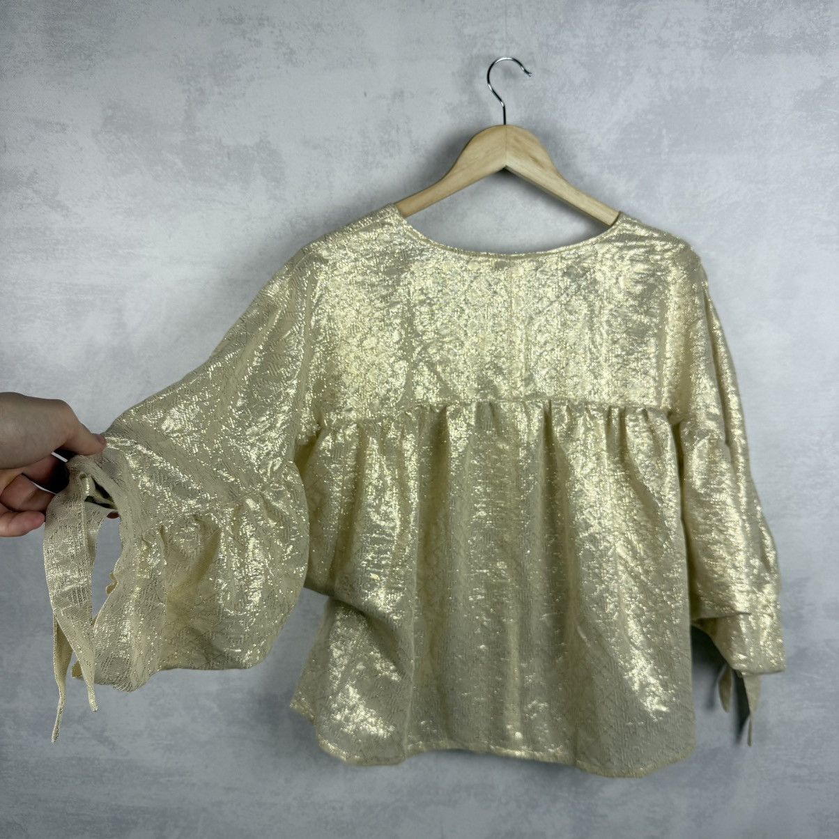 Sezane NWT Sezane Cristina Cotton Gold Metallic Ruched Blouse Size M / US 6-8 / IT 42-44 - 18 Thumbnail
