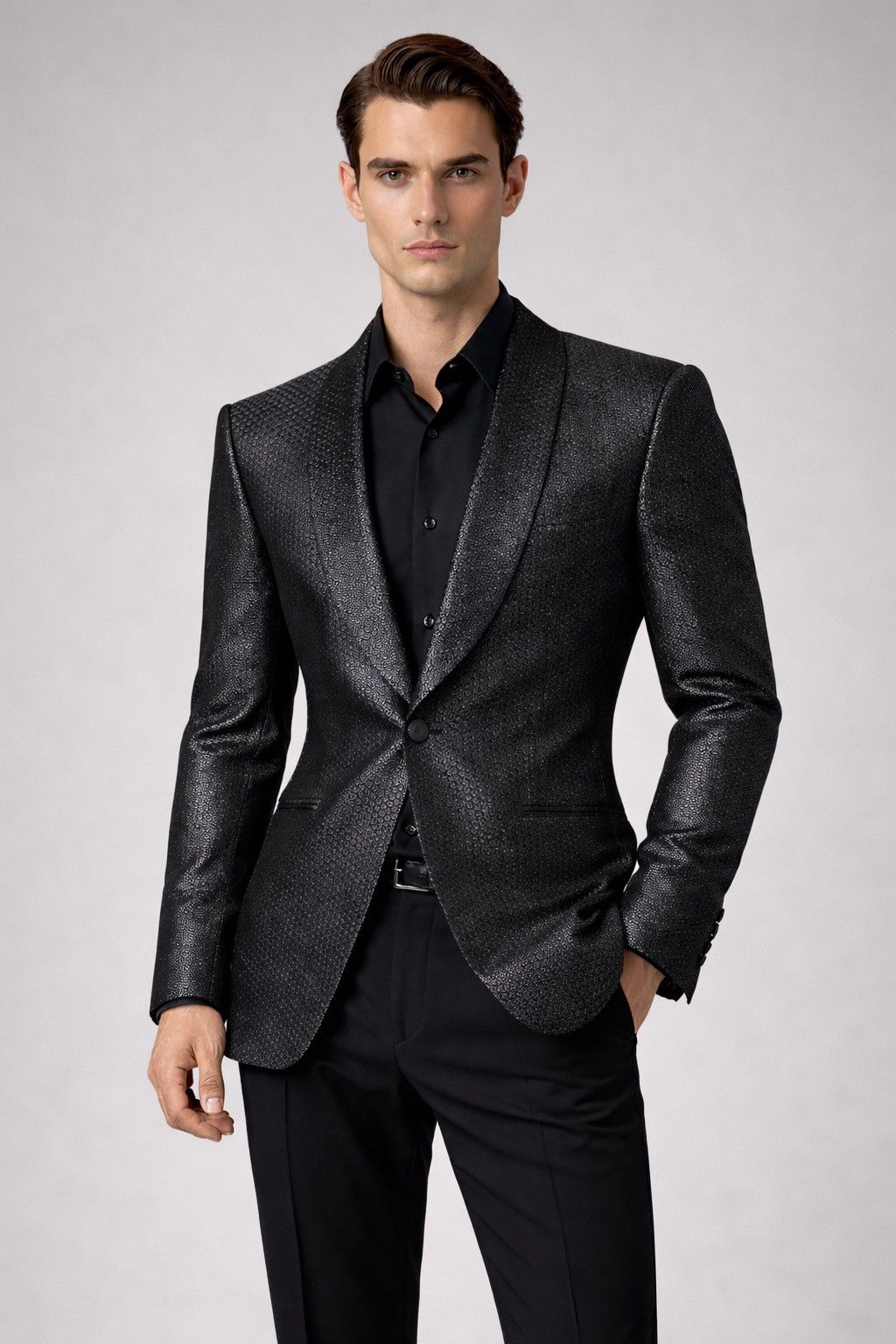 Tom Ford Black Metallic Jacquard Blazer Made in Switzerland