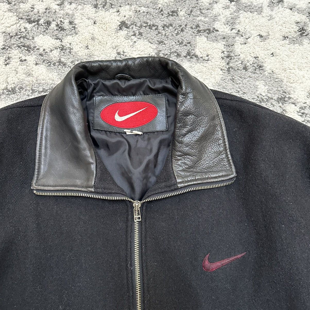 Nike × Vintage 1990’s Vintage Nike Varsity Leather Jacket Size US L / EU 52-54 / 3 - 2 Thumbnail
