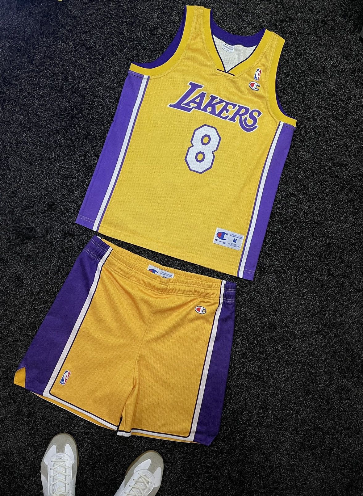 image of Vintage Lakers Kobe Bryant 24 Nba Champion Jersey X Shorts in Yellow, Men's (Size Medium)