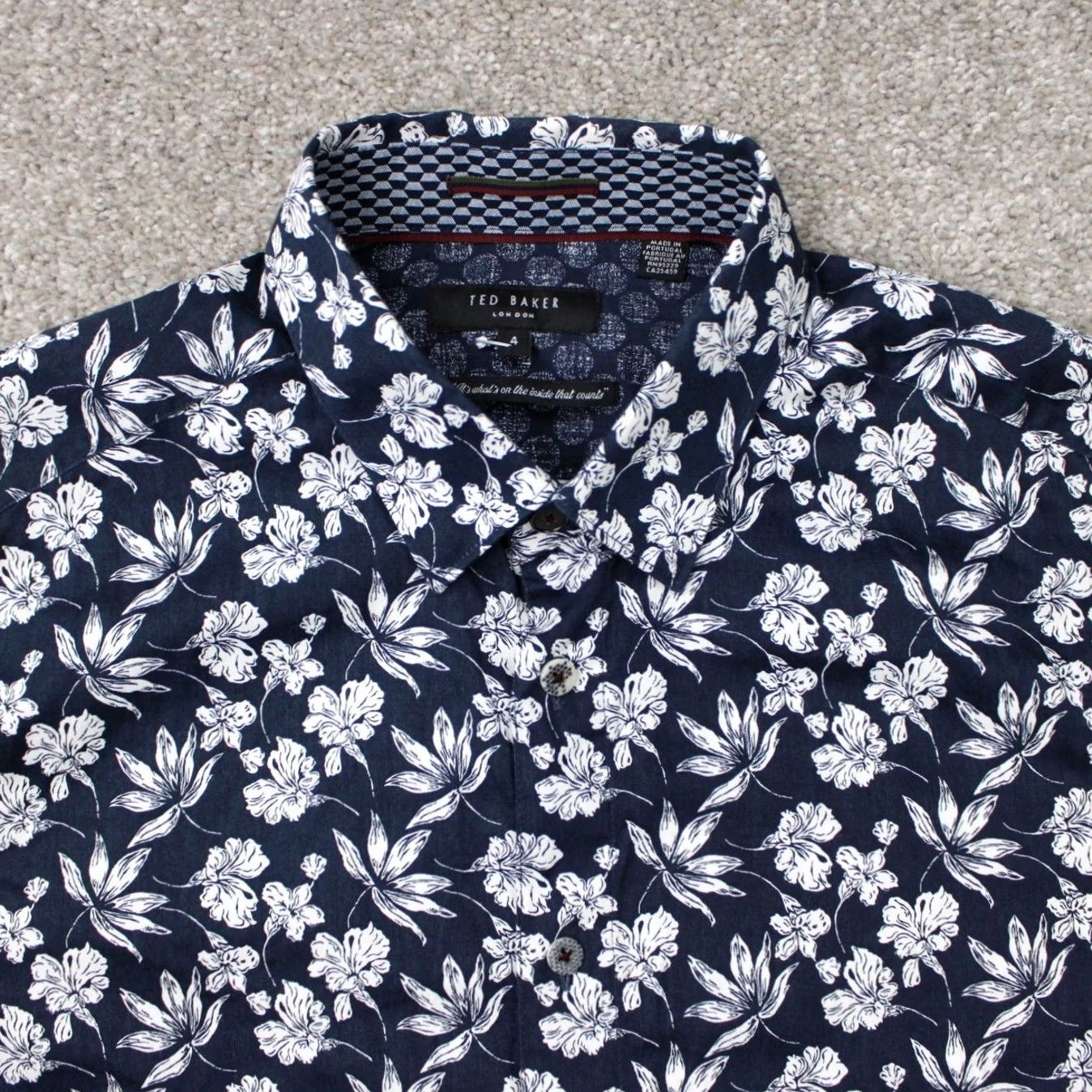 Ted Baker Ted Baker London Shirt Mens 4 Blue Floral 100% Cotton Short Sleeve Button Down Size US S / EU 44-46 / 1 - 5 Thumbnail