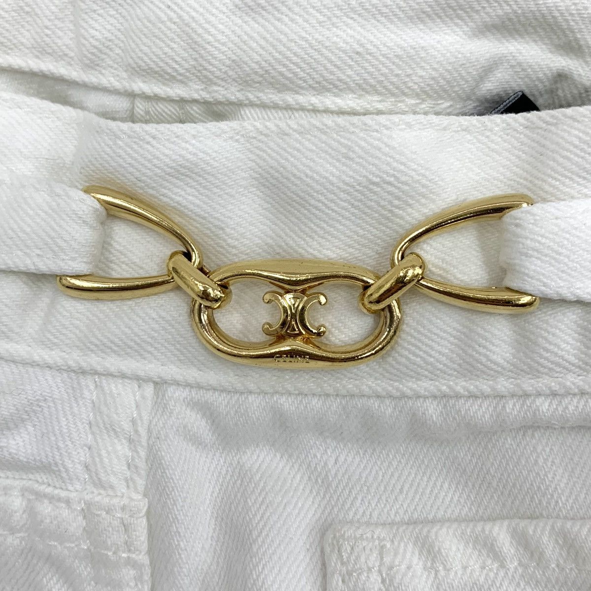 Celine Celine White Triomphe Chain Cotton Denim Casual Pants K26WX Size 25" / US 0 / IT 36 - 6 Thumbnail