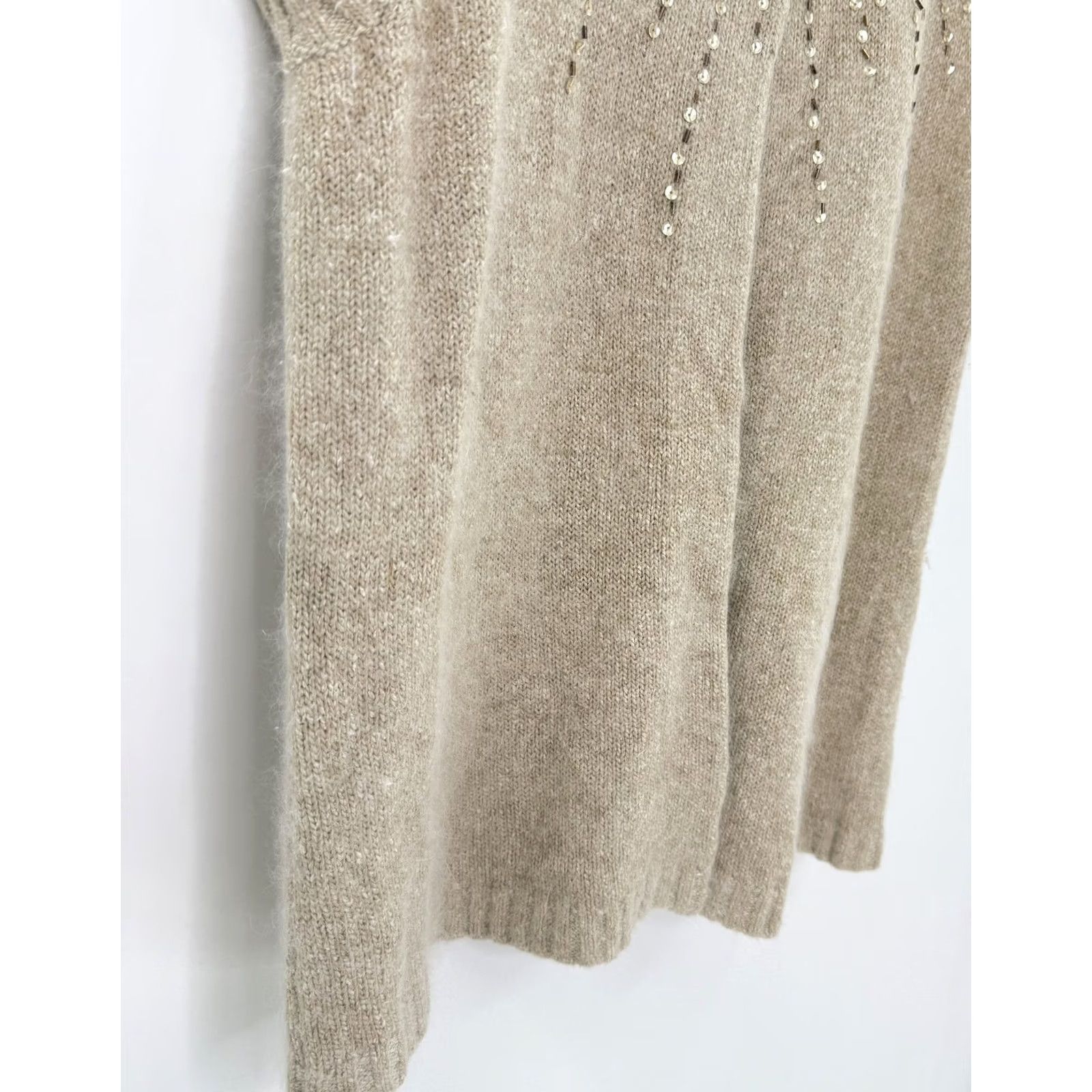 Vintage Pine Needles Beaded Sweater Vest - Womens Medium Beige Silk Knit Size M / US 6-8 / IT 42-44 - 4 Thumbnail