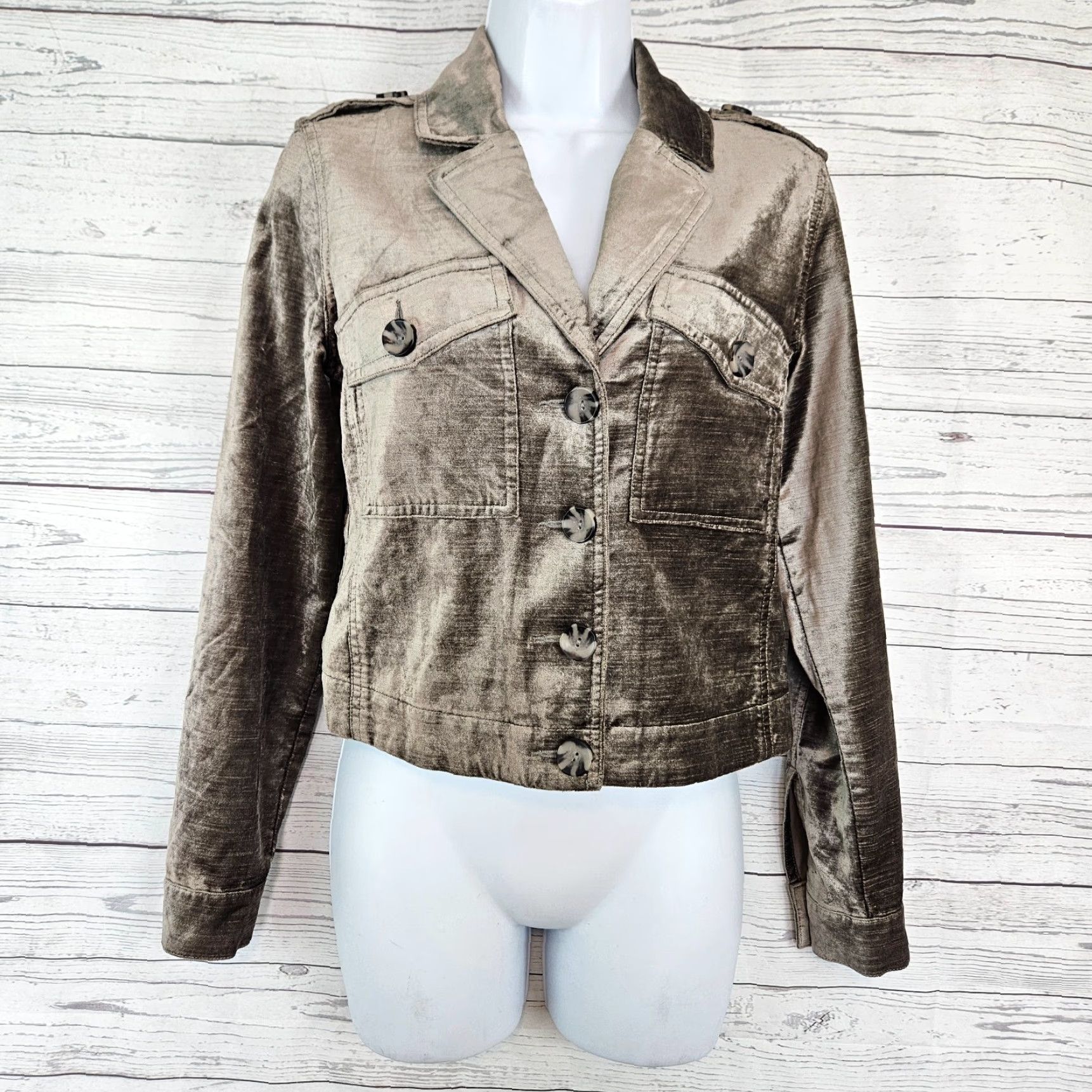 Vintage Cabi 3377 Womens Sunday Topper Velvet Jacket XS Gray Cropped Jacket Women Vintage No Size XS / US 0-2 / IT 36-38 - 2 Thumbnail