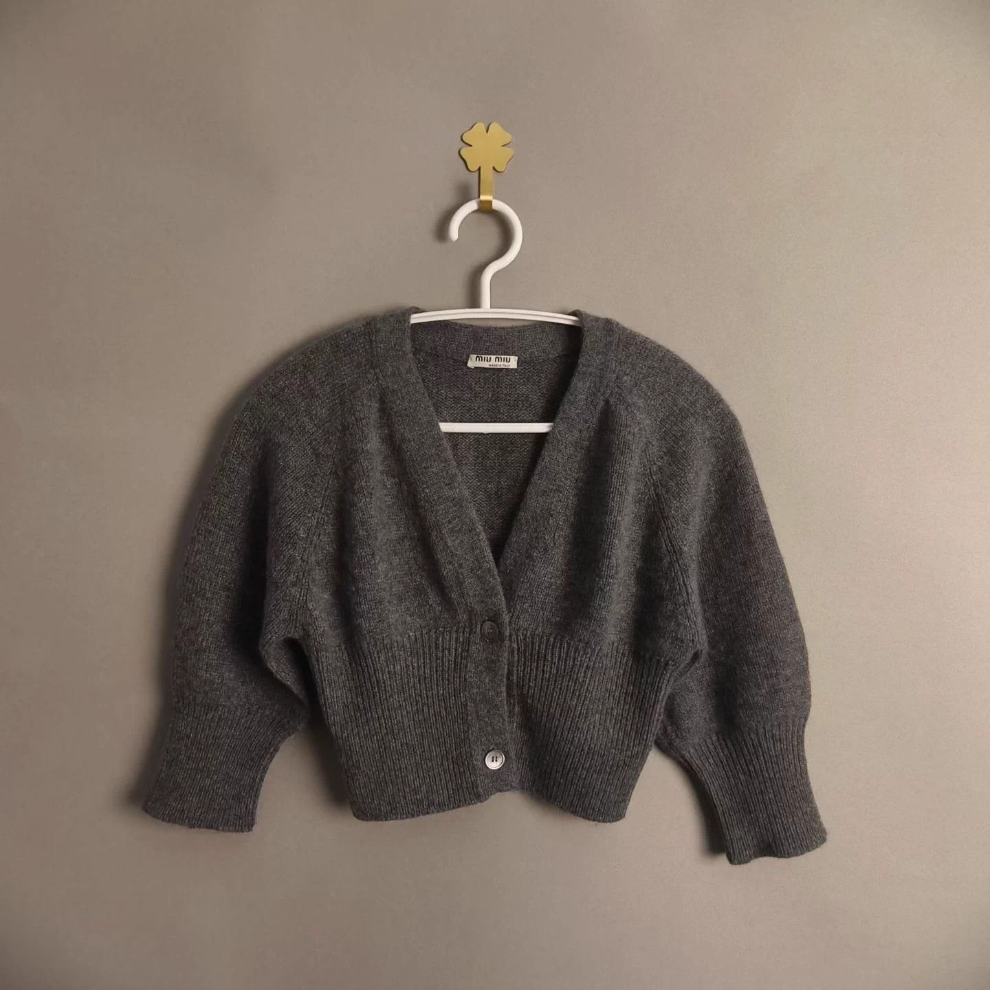 Miu Miu Miu Miu Gray Cashmere Short-Sleeve Cardigan Size S / US 4 / IT 40 - 1 Thumbnail
