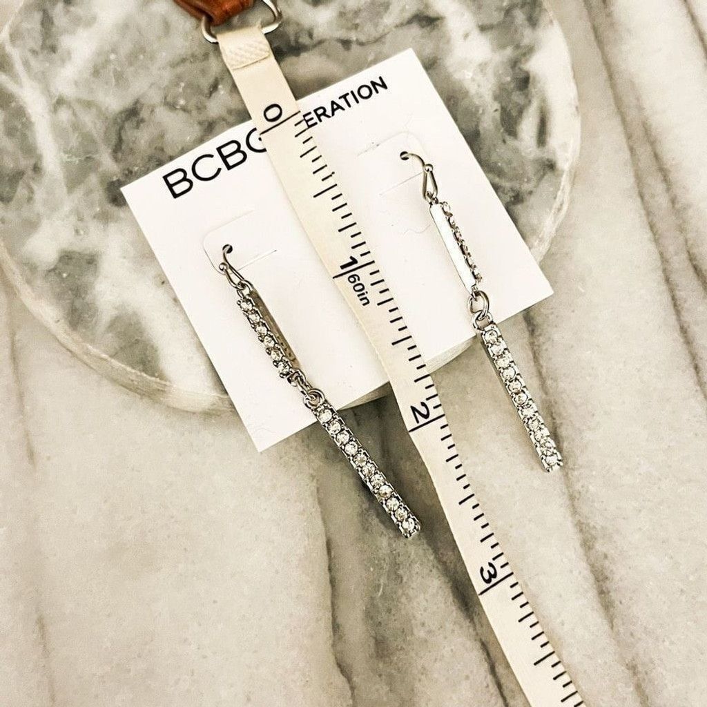 Jewelry BCBG Generation Rhinestone Dangle Drop Earrings Silver Size ONE SIZE - 4 Thumbnail