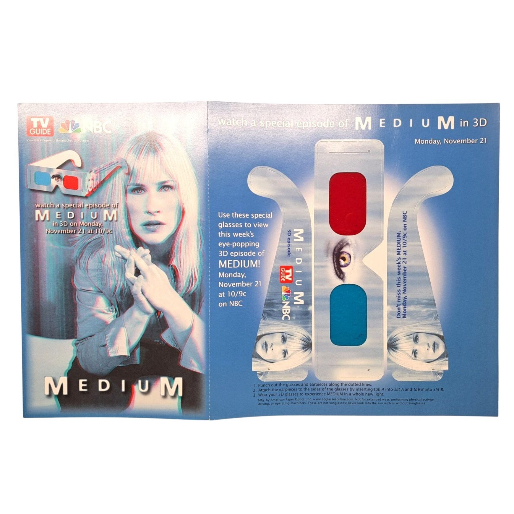 Vintage Patricia Arquette Medium TV Show 3D Glasses Promo Item Size ONE SIZE - 5 Thumbnail