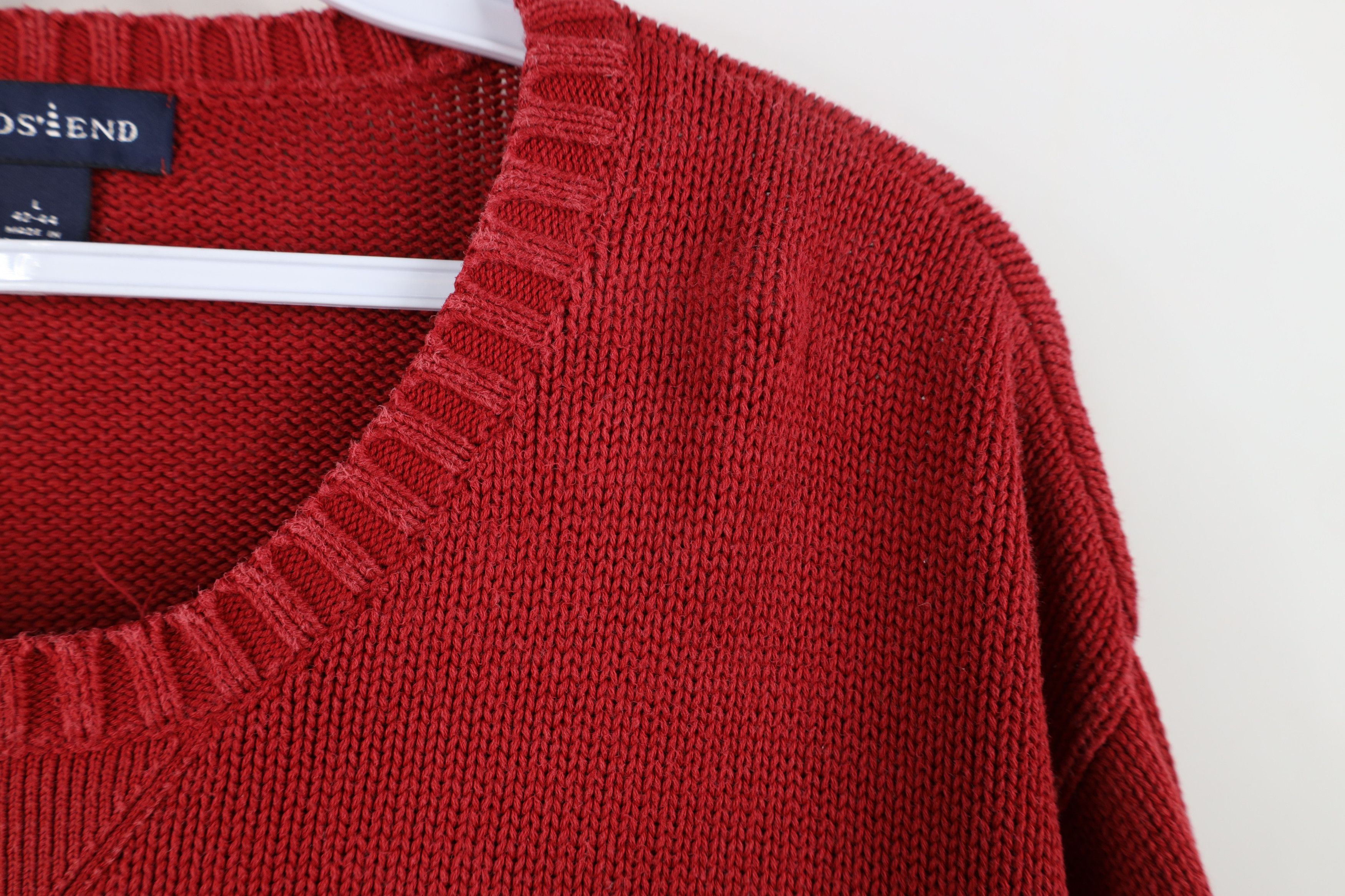 Lands' End Vintage 90s Lands End Blank Cotton Knit Crewneck Sweater Red Size US L / EU 52-54 / 3 - 4 Thumbnail