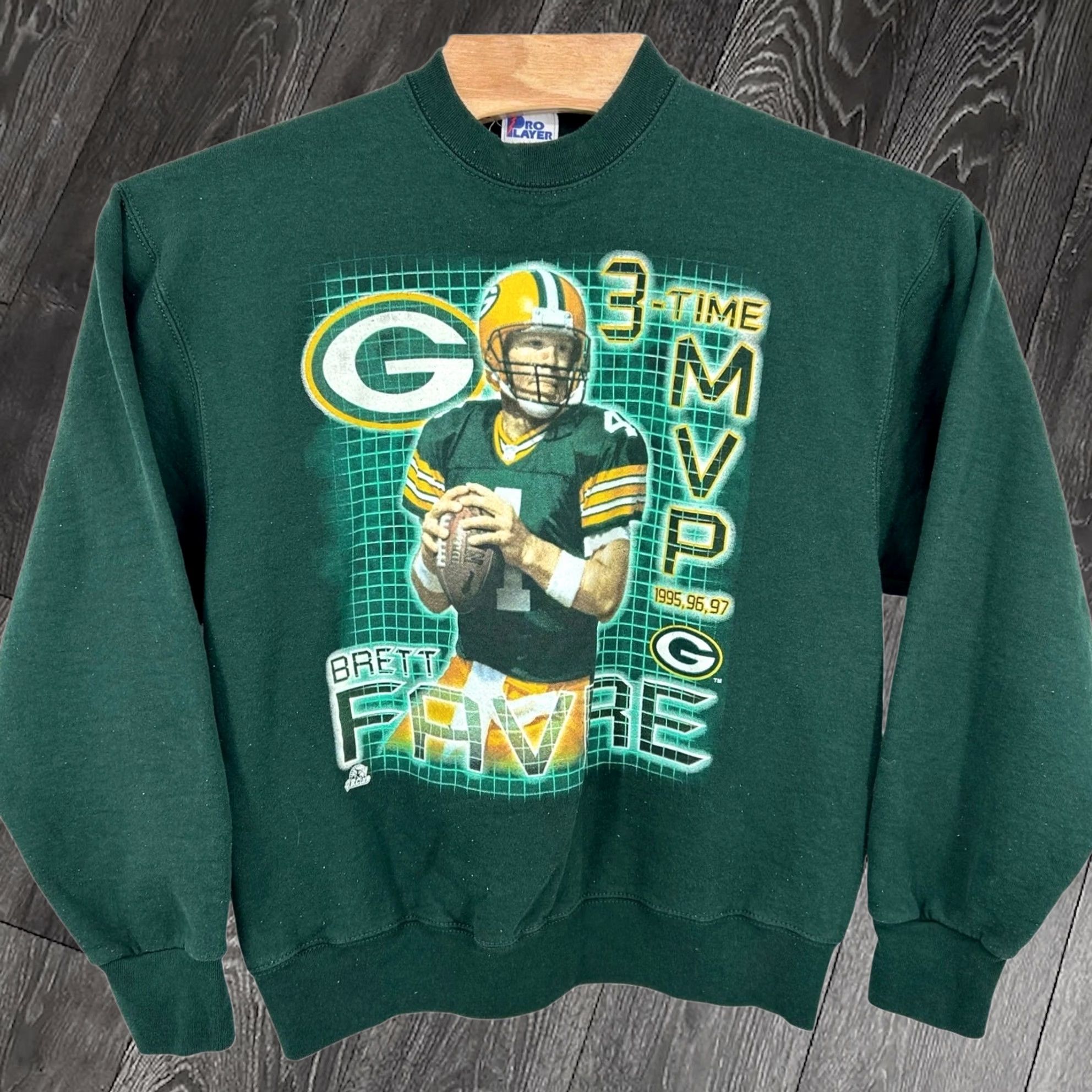 Vintage Pro Player Green Bay Packers Sweatshirt Mens M Green 1997 3-Time Mvp Brett Favre NFL Football Pullover, Men's