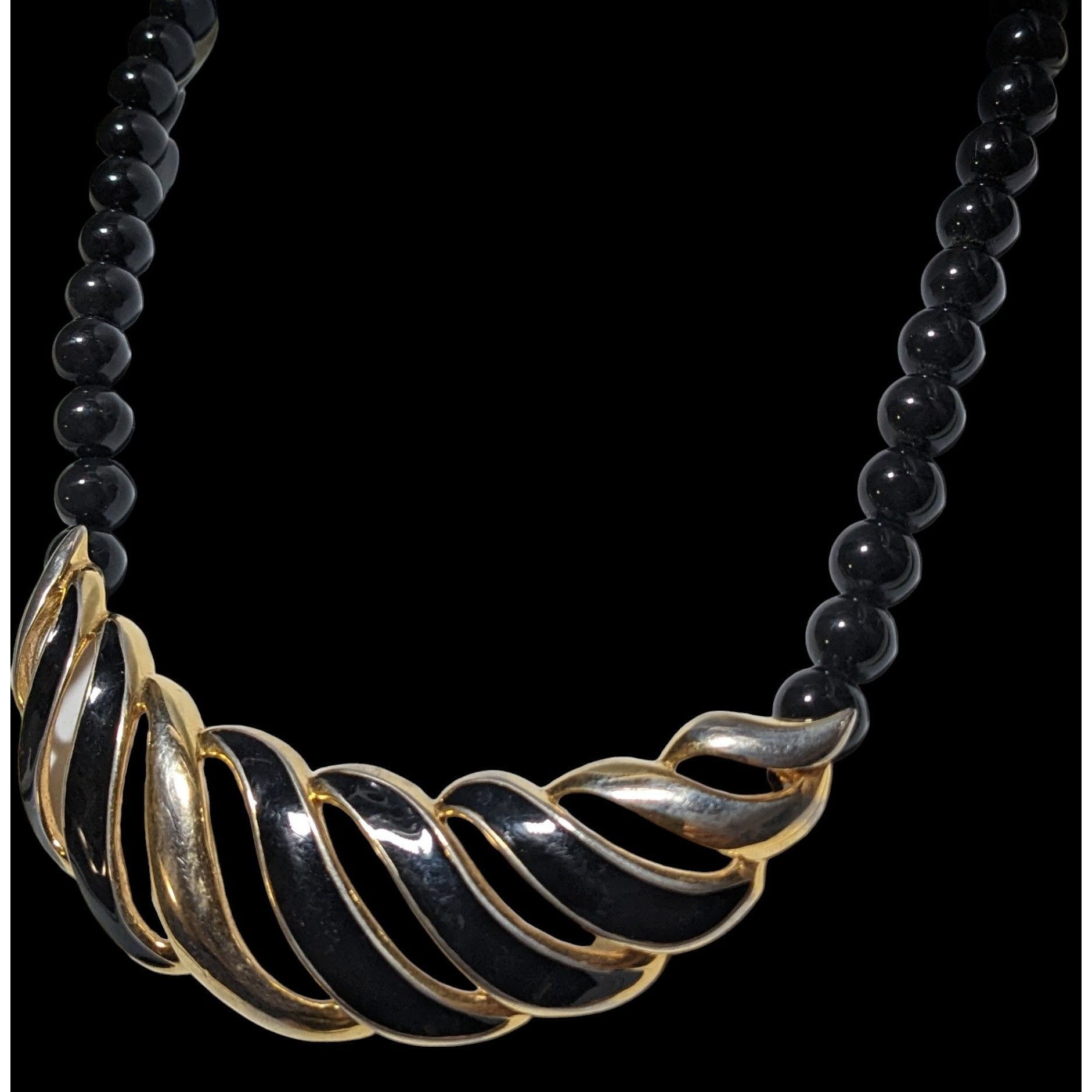 Monet Monet Vintage Black And Gold Beaded Bib Necklace Size ONE SIZE - 6 Thumbnail