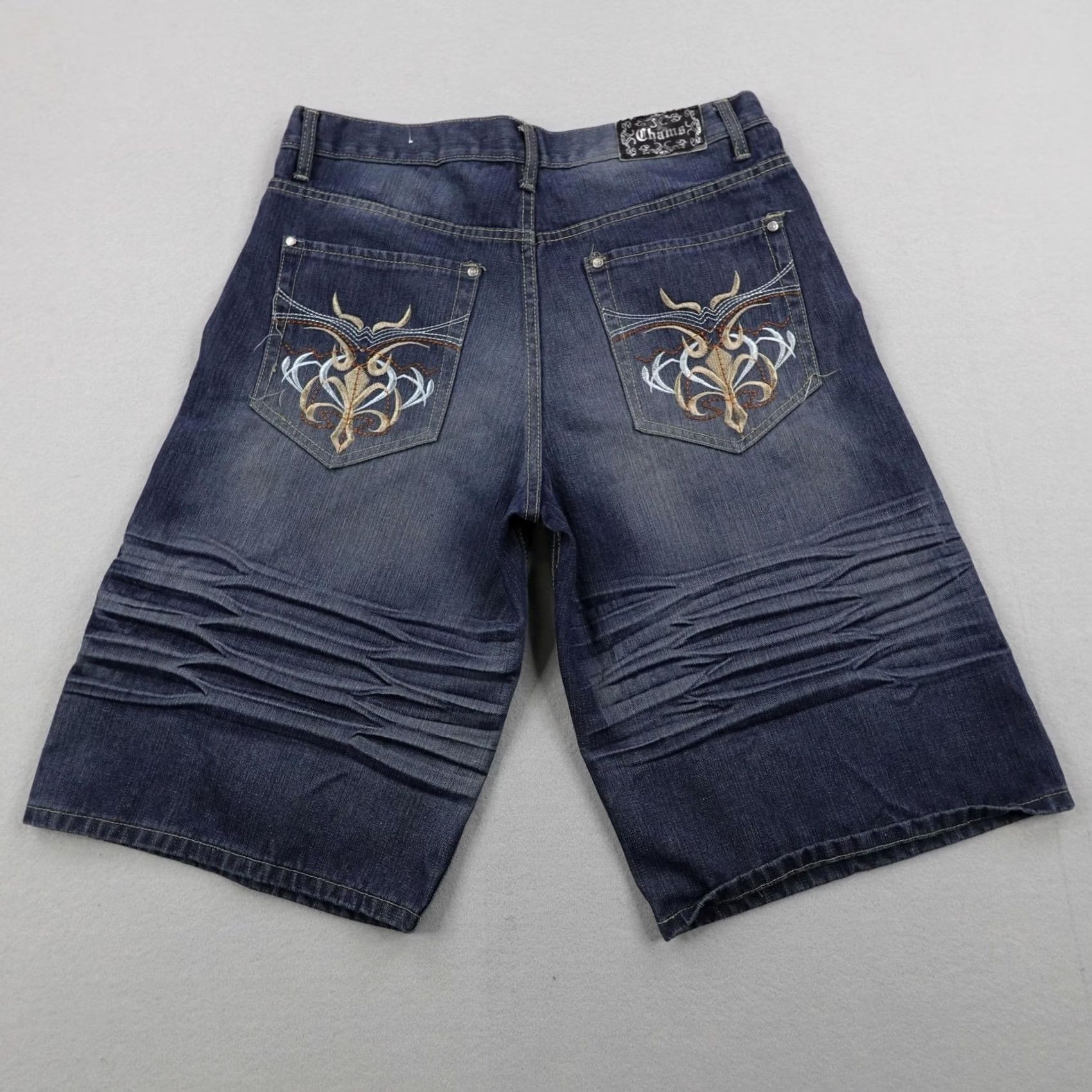 Vintage VINTAGE Chams Shorts Mens 34 Blue Denim Jean Jorts Baggy Loose Embroidered Y K Size US 34 / EU 50 - 5 Thumbnail