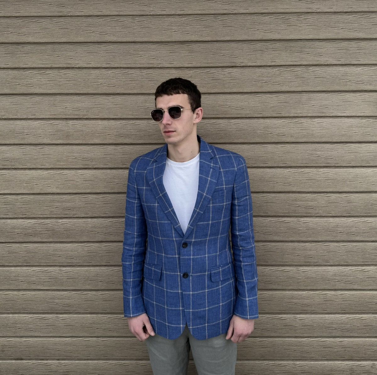 Hackett Hackett Mayfair Linen Blazer 38R/48R Windowpane Sport Coat Size 38R - 1 Thumbnail