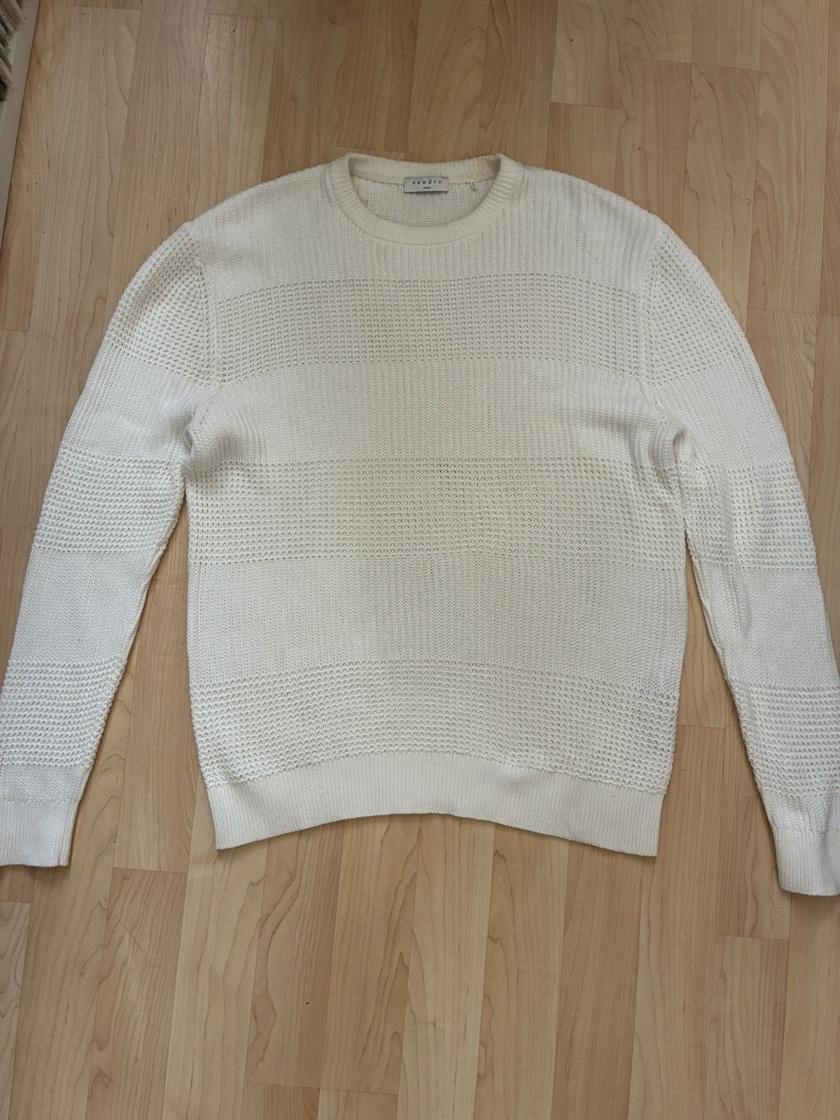 Sandro Mens Large Sandro Ribbed knit white sweater Size US L / EU 52-54 / 3 - 1 Thumbnail