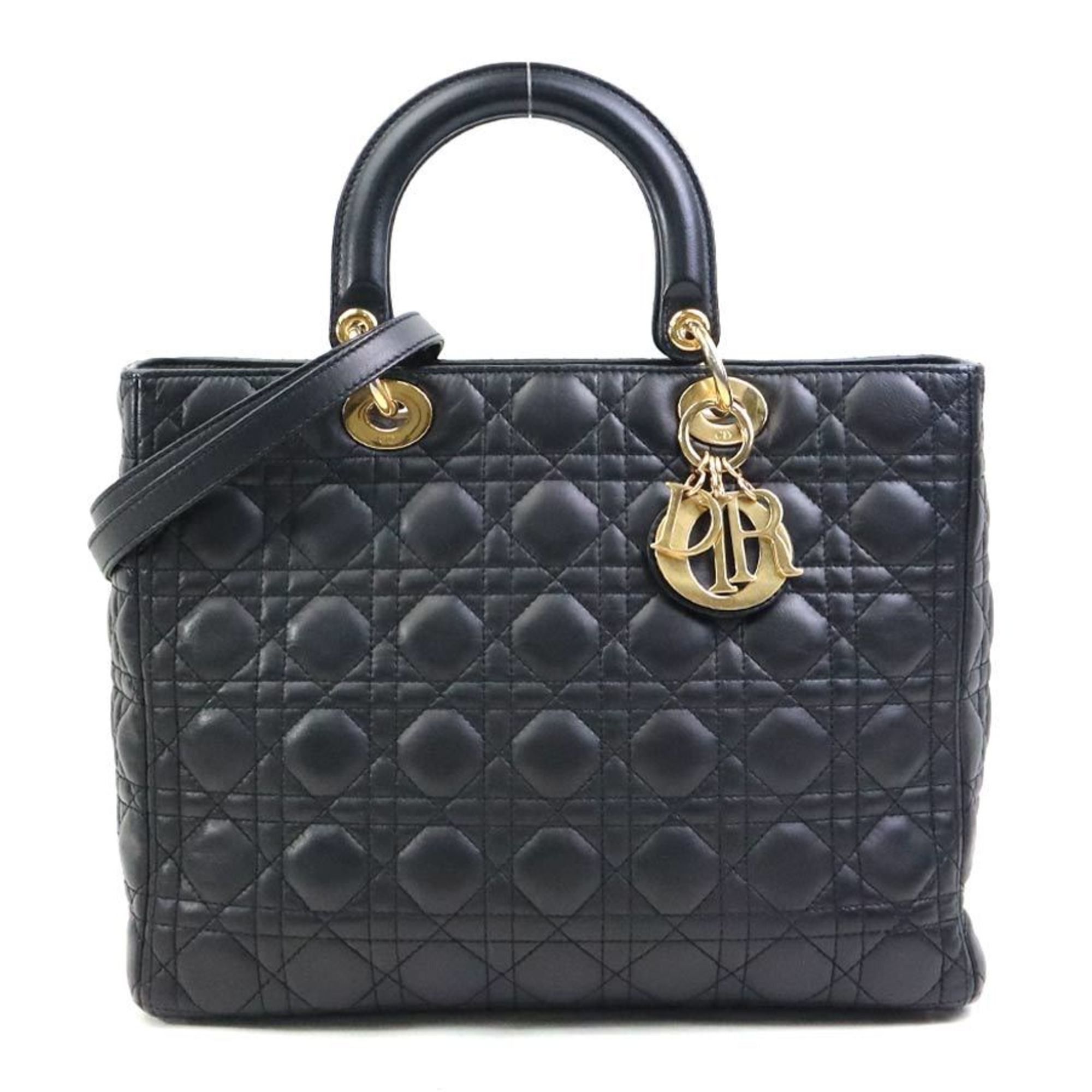 Dior Christian Dior Lady Handbag Shoulder Bag Leather Black Gold Women's e60714a Size ONE SIZE - 1 Thumbnail