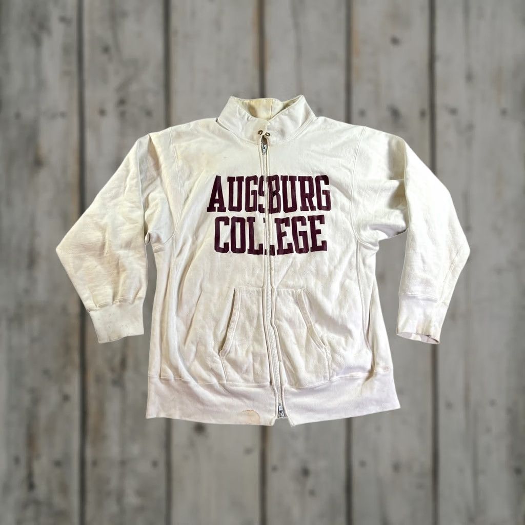 Champion VINTAGE Champion Full Zip Sweatshirt Augsburg College Mens 2XL Ivory Distressed 80s Size US XXL / EU 58 / 5 - 1 Thumbnail