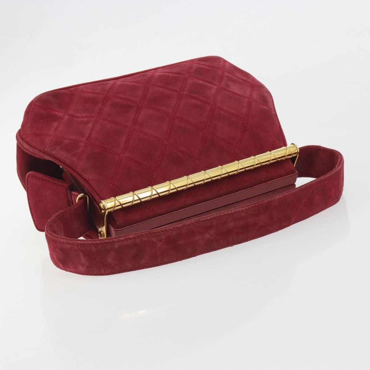 Chanel CHANEL Matelasse Hand Bag Suede Red Gold CC Auth 197450A - Size ONE SIZE - 7 Thumbnail
