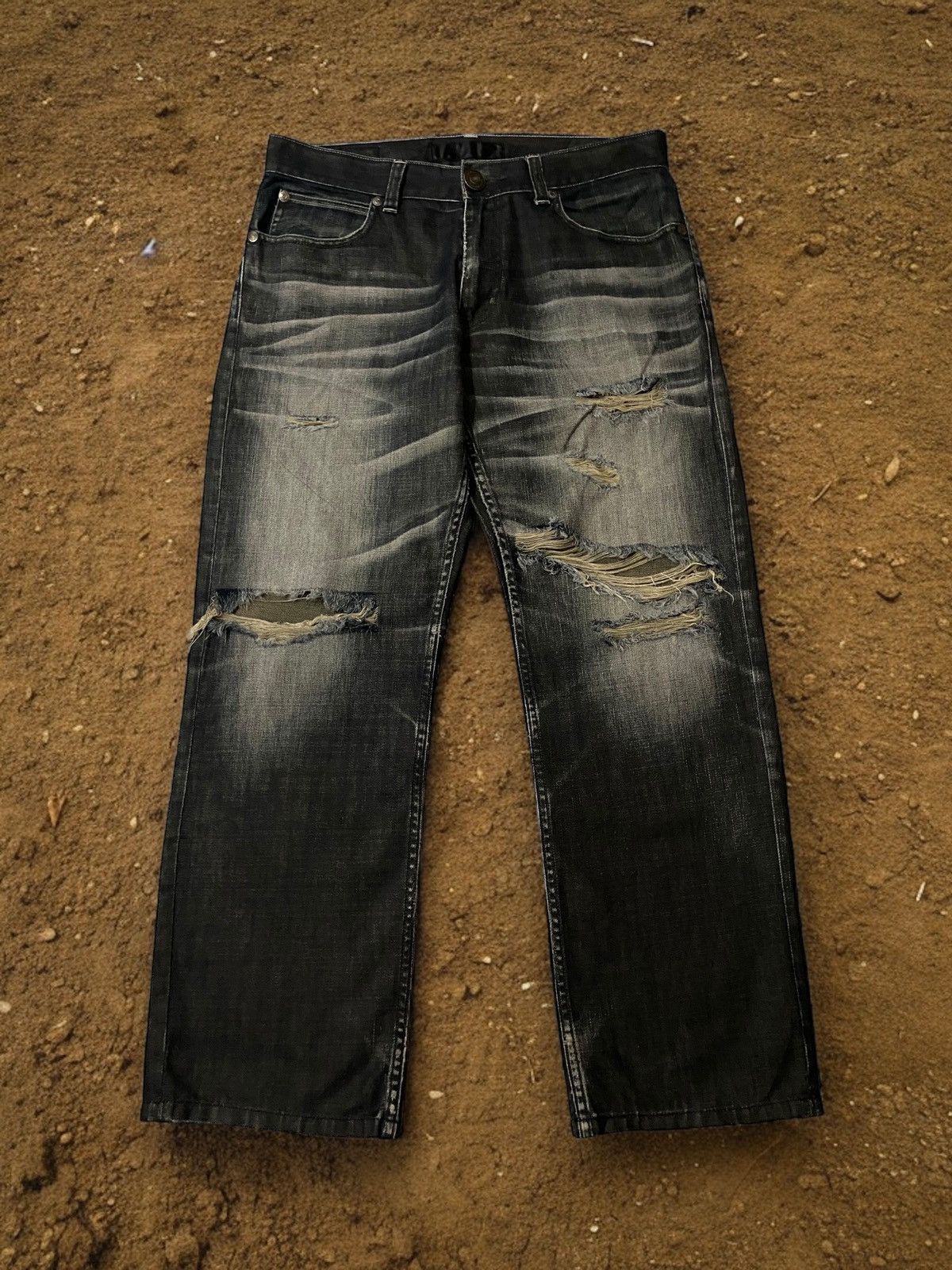 Japanese Brand Vintage Japan Back Number Black Wash Distressed Jeans Denim Size US 35 - 1 Thumbnail