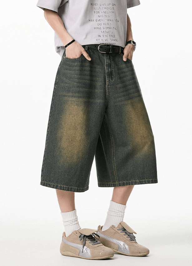 Vintage Men's retro washed distressed straight wide-leg denim shorts Size US 32 / EU 48 - 3 Thumbnail