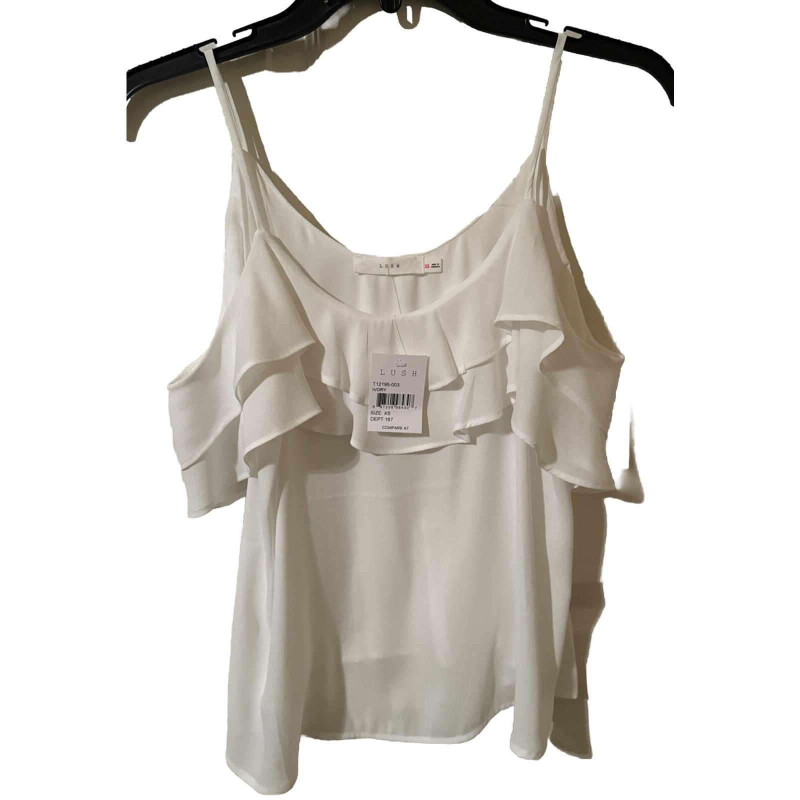 Other Lush Women Strappy Sleeveless Ivory/White Ruffle Blouse, XS Size XS / US 0-2 / IT 36-38 - 1 Thumbnail