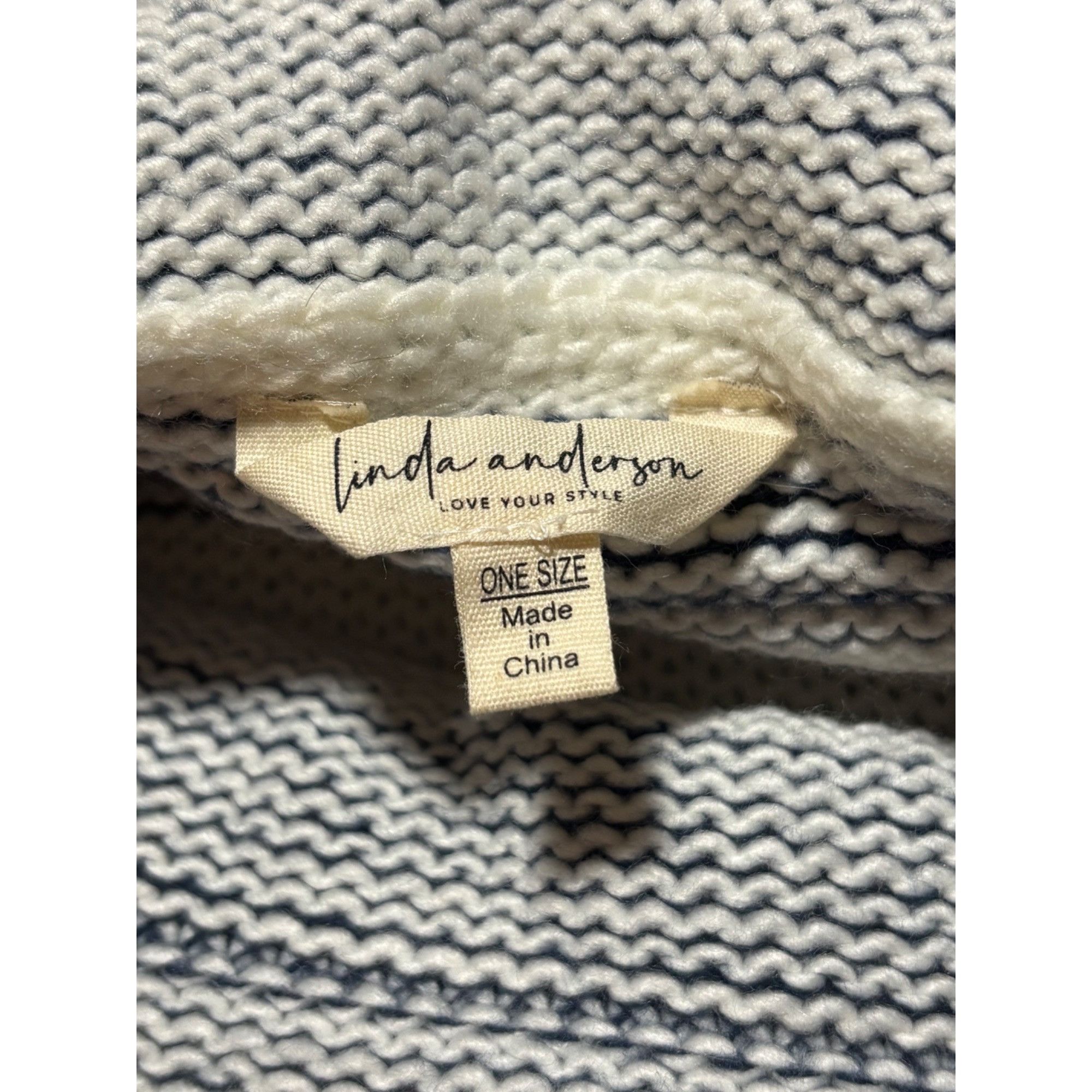 Other Striped Fringe Women Cowl Neck Poncho Navy Cream OS Cottagec Size ONE SIZE - 4 Thumbnail