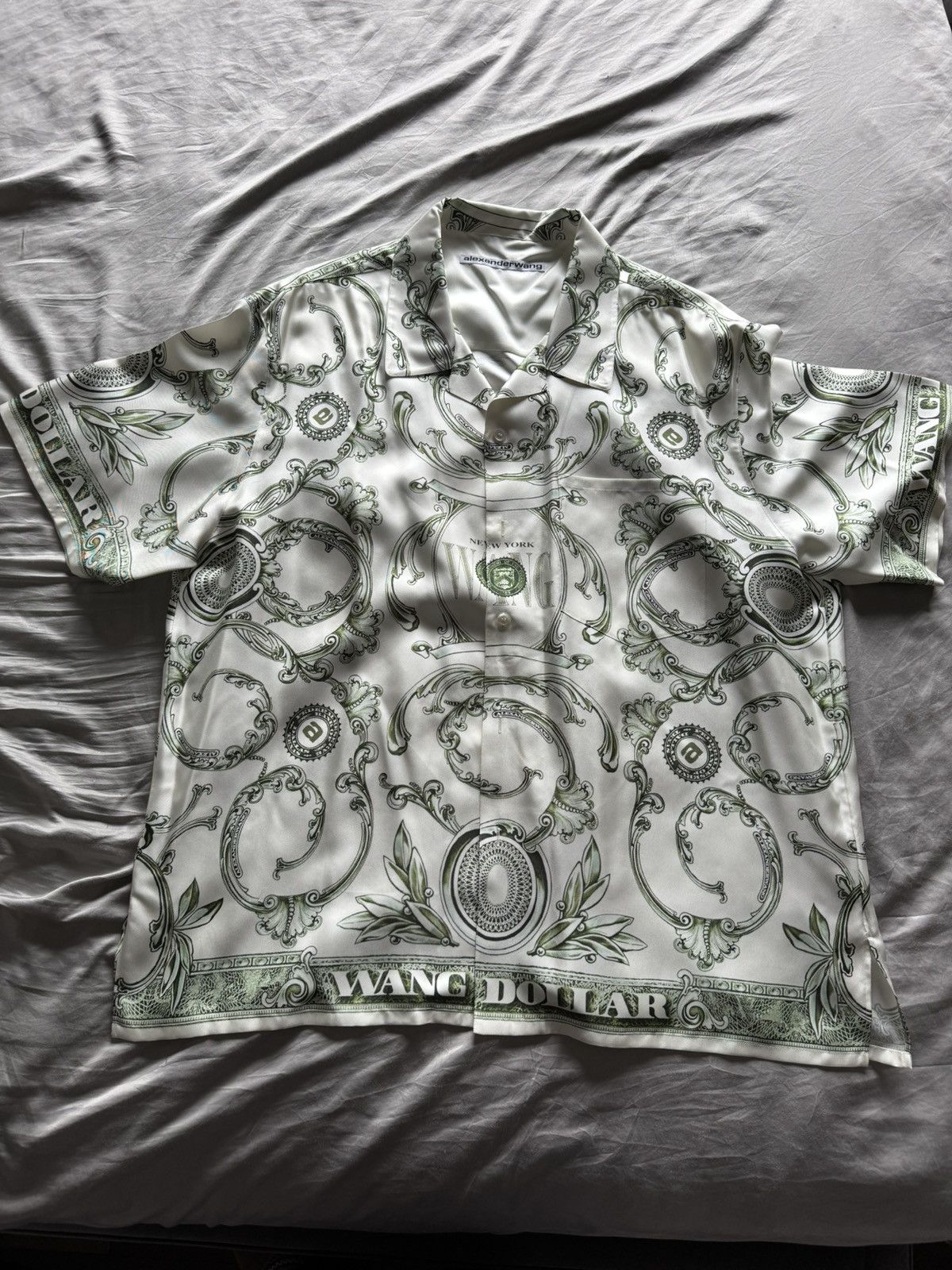 Alexander Wang Alexander Wang Ivory/Green Money Print Silk Shirt Size US L / EU 52-54 / 3 - 1 Thumbnail