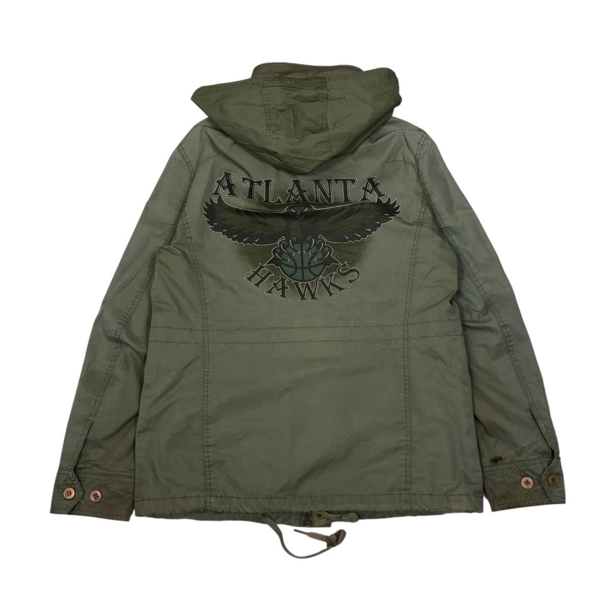 NBA 🔥RICH GREEN HOODIE BIKER JACKET NBA ATLANTA HAWKS BIG LOGO Size US L / EU 52-54 / 3 - 1 Thumbnail