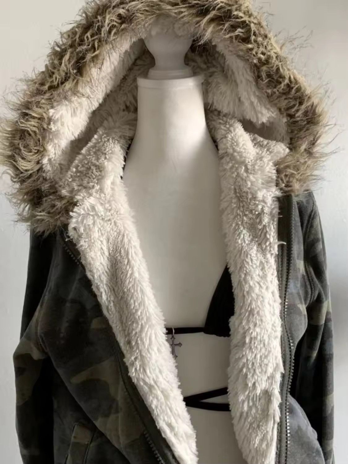 Japanese Brand Retro Camouflage Fur Collar Zipper Hoodie Size L / US 10 / IT 46 - 4 Thumbnail