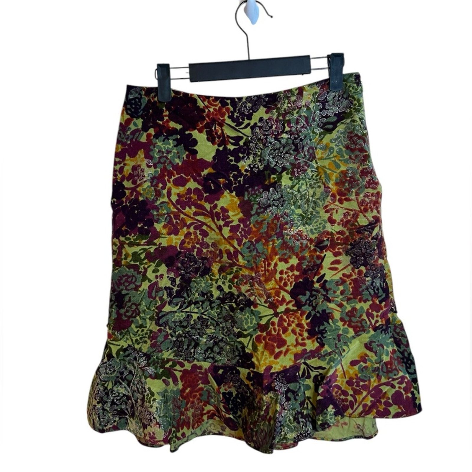 Anthropologie Odille Vintage Floral Velour Ruffle Skirt Size 27" / US 4 / IT 40 - 1 Thumbnail