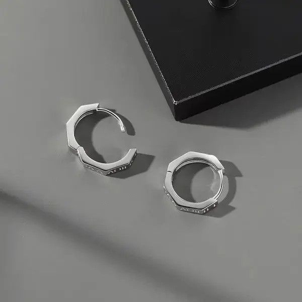 VIBE Pure Titanium Hoop Huggie Earrings Round/Hexagon Earring Size ONE SIZE - 4 Thumbnail